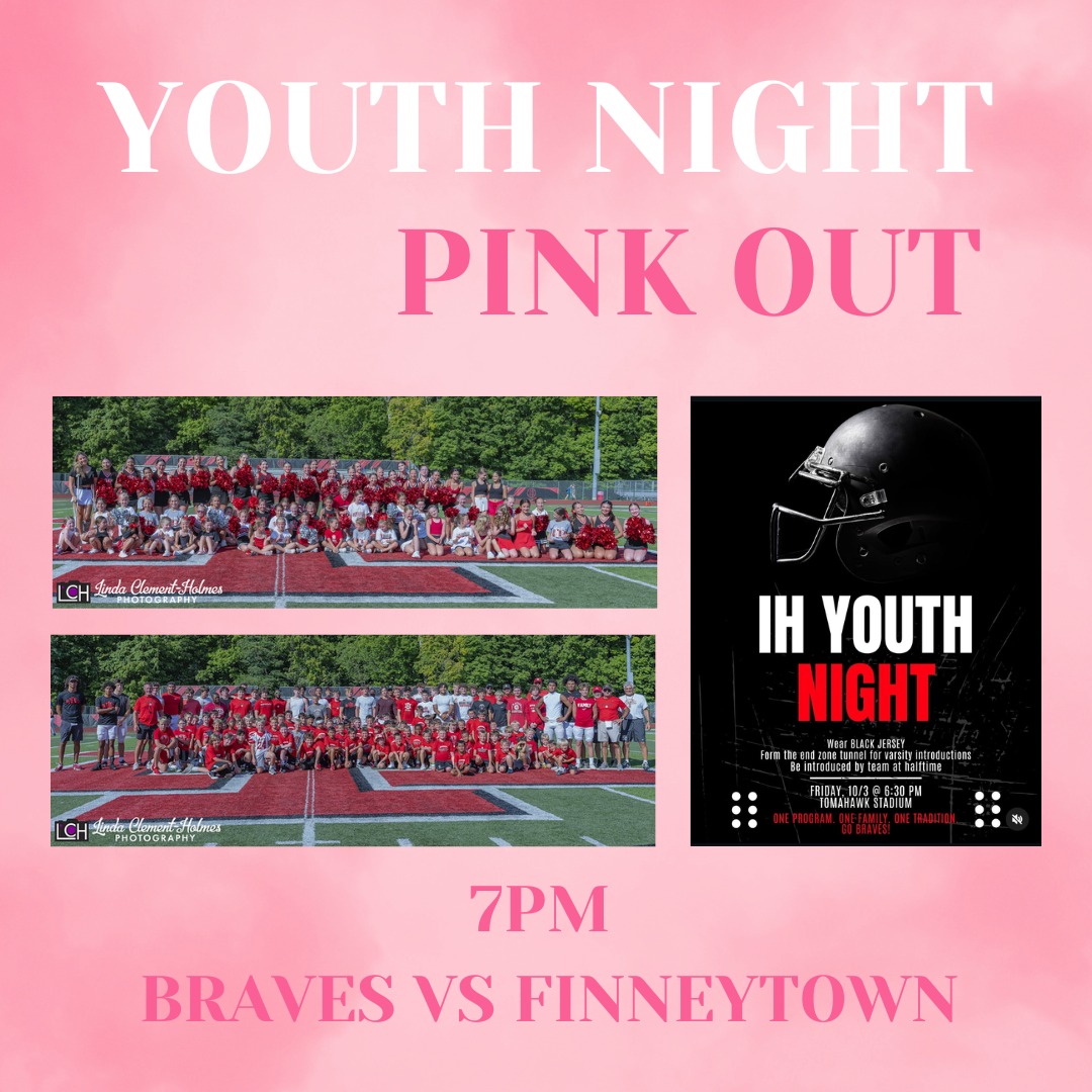 JOIN US tonight to celebreate our Youth Football players & Cheerleaders as our UNDEFEATED Braves take on Finneytown under the lights! 🌟
Stop by the Braves Pavilion to buy PINK beads for $1 to support Breast Cancer Research.