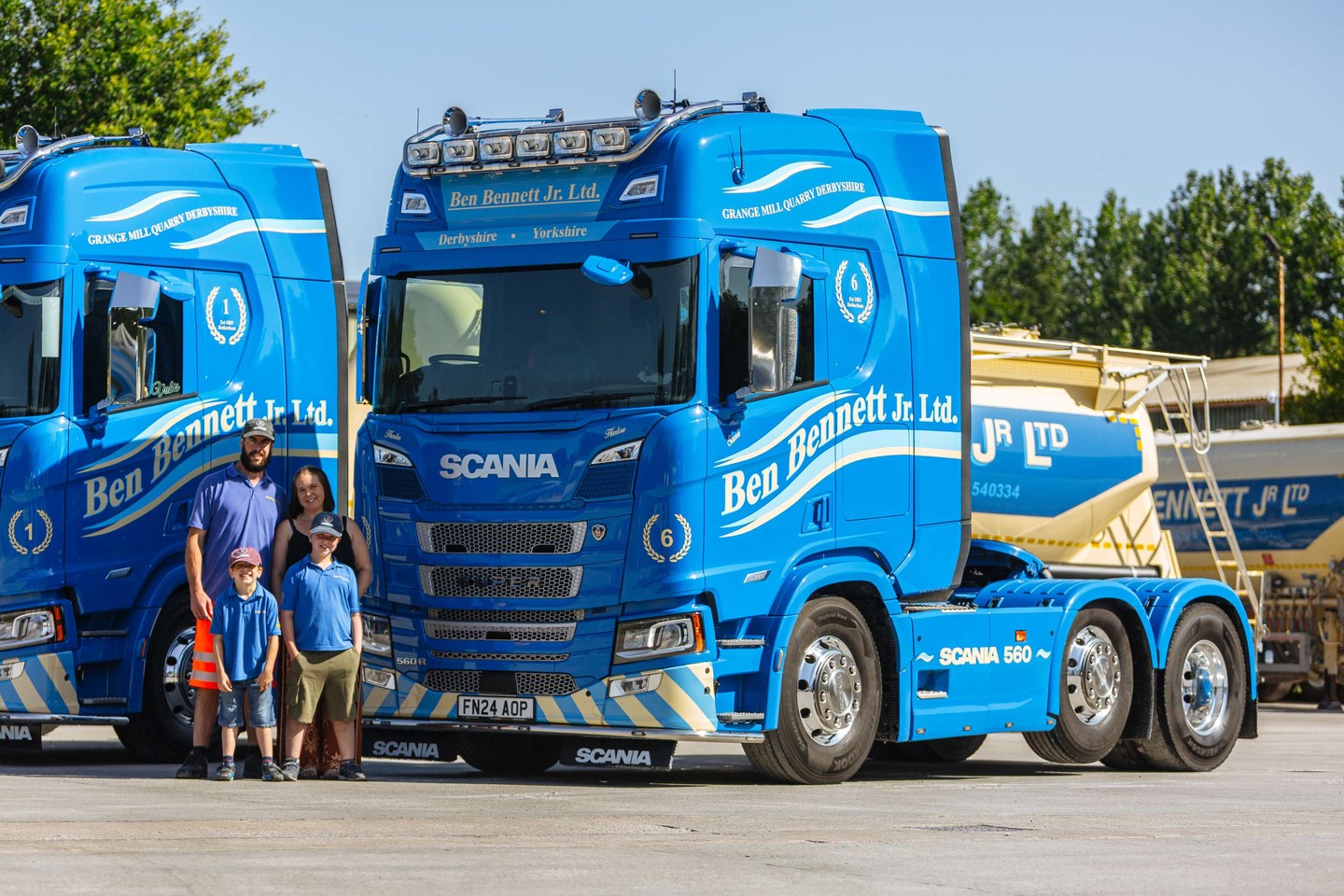 A New Chapter for Ben Bennett Jr Ltd!
Founded in 1883 bulk tanker and tipper product supplier Ben Bennett Jr Ltd have operated out of Grange Mill Quarry since their landmark purchase of the site in 1935. Ben Bennett Jr have a proud family owned history. Now led by 5th generation Managing Director, Jane Bennett and with the 6th generation already actively involved with the company, the future remains family focused.
These wonderful Scania units represent a new chapter in the rich history of Ben Bennett Jr Ltd. Operating Scania's for the first time, Ben Bennett Jr Ltd have already seen incredible fuel efficiency results, as well as built a strong trusted relationship with Keltruck Account Manager, Calum Crook. Who supplied the units, with Ben Bennett Jr Ltd Transport Manager, Steve Woolliscroft commenting that Calum "Has been amazing... We trust what he says and value his continued willingness to help us on our journey"
With these stunning units performing at levels only a Scania can, this new chapter in history is one that is sure to develop and the Ben Bennett fleet continues on its Scania expansion1
To read the full release, please visit: https://keltruckscania.com/about-keltruck/news-centre/press-releases/ben-bennett-jr
Read more about Ben Bennett Jr Ltd at: benbennettjrltd.co.uk