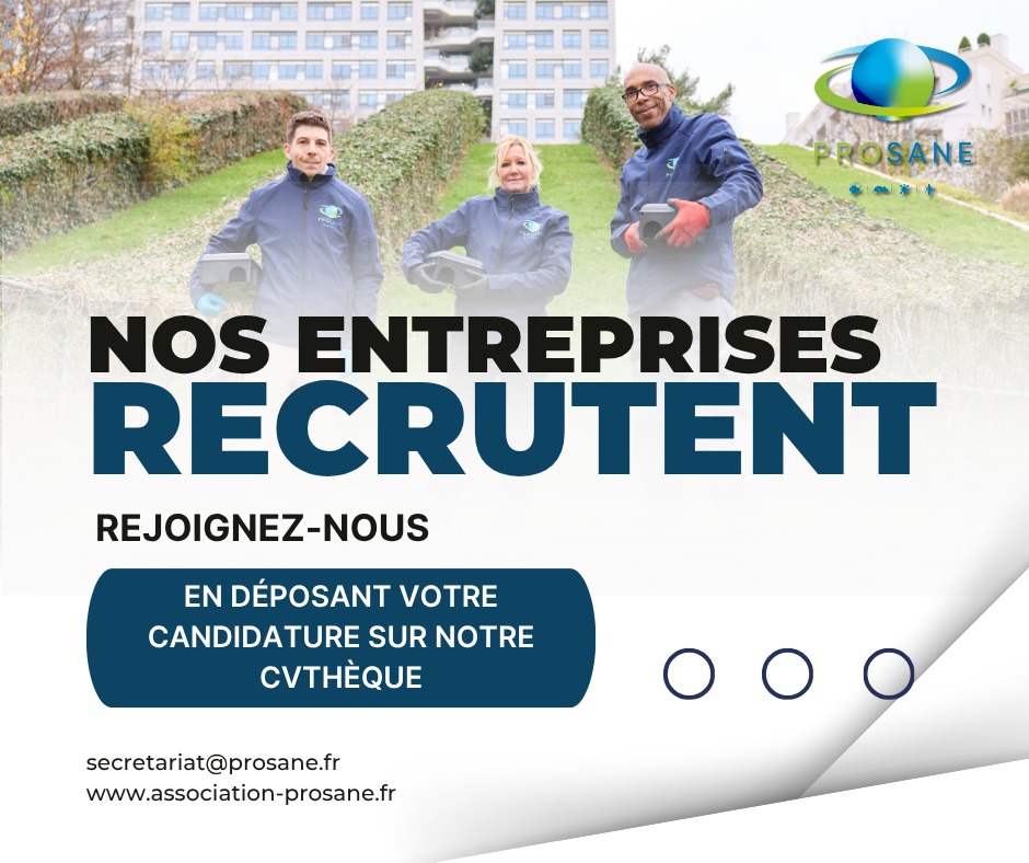 🚀 Nos entreprises recrutent !
Le secteur du Pest Management est en tension et notre branche en pleine expansion 📈
👉 Pour accompagner ce développement et faciliter la mise en relation entre candidats et entreprises adhérentes, PROSANE a mis en place une CVthèque
🔎 Une CVthèque, qu’est-ce que c’est ?
C’est une base de données qui rassemble les candidatures :
Les candidats y déposent leur CV 📝 et les entreprises peuvent ensuite consulter l’ensemble des profils depuis leur espace membre 👩💼👨💼
✅ Simple, efficace et au service de la profession !
💡 Alors n’attendez plus : transmettez-nous vite votre CV / candidature via le lien ci-contre 👉 https://www.association-prosane.fr/cvtheque
Ensemble, faisons grandir notre secteur 💪🐞
#Recrutement #PestManagement #PROSANE #Emploi #Opportunités #3D