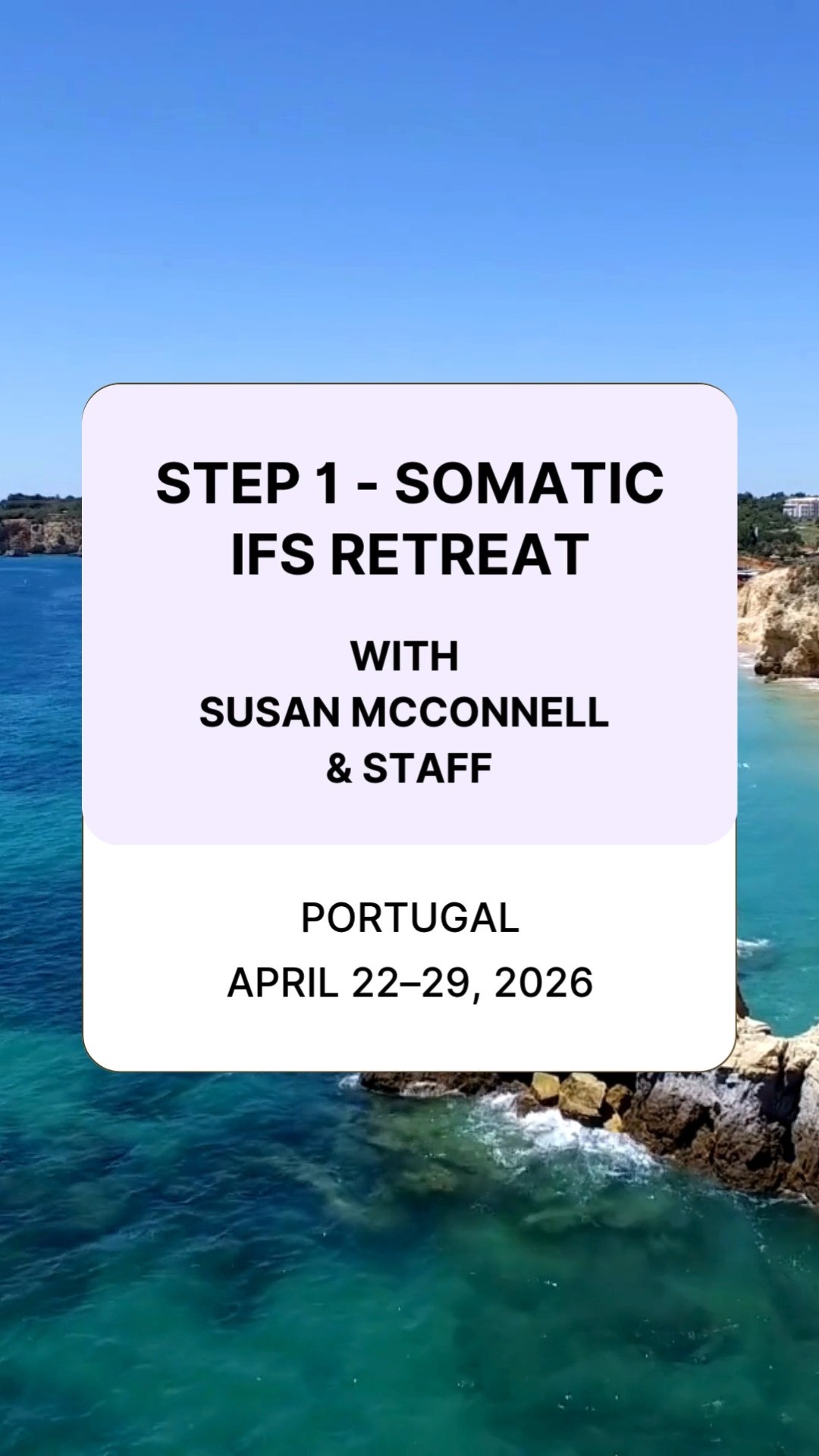 ✨ Step into the Somatic IFS Retreat in Portugal! ✨🌊
Join us from April 22–29, 2026 to explore your inner system through movement, sensation & touch. Guided by Susan McConnell and her team, you’ll discover the 5 Somatic IFS practices and connect deeply with your Embodied Self. 💫
📍 Sesimbra, Portugal
✅ Applications now open!
#SusanMcConnell #SomaticIFS #IFStraining #IFSretreat #IFStherapy #IFScommunity #IFSmodel #IFSjourney #IFSpractice #IFSpartswork #IFStherapist #IFSwork #IFSself #IFSprocess #IFSgroup #IFSstudy #IFSteacher #IFSeurope #IFSprofessionals #IFSevents
