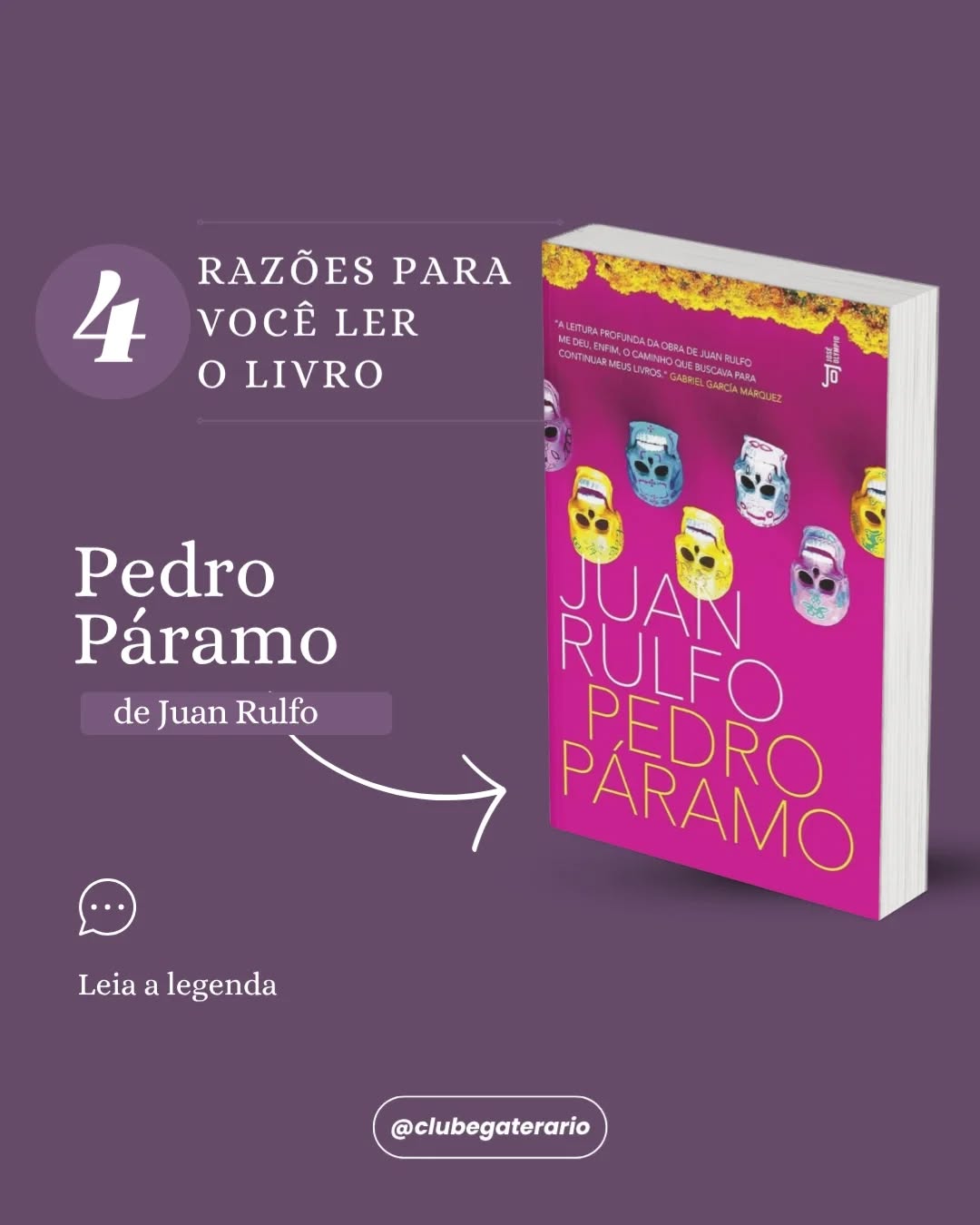 ✨ Por que ler Pedro Páramo, de Juan Rulfo? ✨
Este clássico da literatura latino-americana é curto, mas de uma intensidade impressionante. A cada capítulo, somos levados a Comala, uma cidade fantasmagórica, onde vivos e mortos se misturam em murmúrios que parecem atravessar o tempo. 🌵📖
1. Rulfo cria uma atmosfera poética e perturbadora, que envolve o leitor por completo.
2. Sua estrutura inovadora quebra a linearidade do tempo e mistura vozes, memórias e perspectivas.
3. Os temas universais (solidão, poder, morte, violência e identidade) tornam a história atemporal e profundamente humana.
4. É considerado um dos pilares do realismo mágico, influenciando diretamente grandes nomes como Gabriel García Márquez.
Pedro Páramo não é apenas uma leitura, é uma experiência quase sensorial: sentimos o calor sufocante, o peso do silêncio e o eco das vozes de Comala. É a leitura do mês de outubro do Clube Gaterário e vamos discutir no dia 31/10. O link de inscrição está na bio! 💭