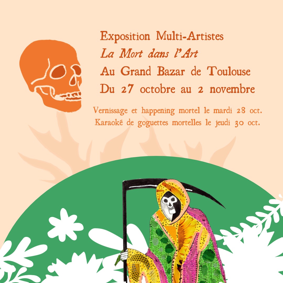 🍂Le festival -à la mort à la vie- est épaulé depuis son balbutiement par la Coopérative Funéraire Occitane. Ce soutien crée naturellement des projets, des idées, des évènements… Cette exposition est l’un de ces évènements.
Marion Hirsch artiste et membre de la Coopérative Funéraire Occitane invite pour cette occasion plusieurs artistes. Ainsi -La Mort dans l’Art- est une exposition multiple sur le thème de la mort. Le @grandbazargrandbazar fera office d’écrin pour cet évènement. Ce lieu associatif de Toulouse accueille la CoopFun et bien d’autres pour diverses rencontres.
-Ne ratez pas le vernissage et happening mortel qui se tiendra mardi 28 à 18h30 au Grand Bazar 3 avenue du cimetière 31500
-Ne ratez pas non plus le karaoké de goguettes mortelles le jeudi 30 à 19h toujours au Grand Bazar toujours 3 avenue du cimetière 31500.
la participation aux évènements se fera au chapeau
adhésion au Grand Bazar 3 euros
#toulouse #festival #off #lamort #exposition #art #multiartistes #automne #alamortalavie #octobre
