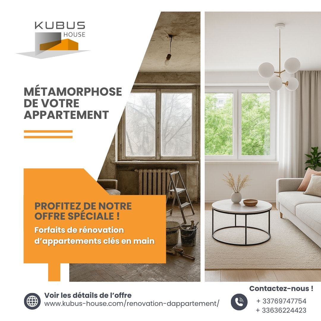 Métamorphosez votre appartement avec KUBUS HOUSE !
Vous rêvez d’un intérieur moderne, élégant et fonctionnel ? Avec nous, c’est possible !
Du projet à la livraison des matériaux, jusqu’à la réalisation complète – nous nous occupons de tout.
✅ Formules complètes « clé en main » – sans stress ni coûts cachés
✅ Équipe professionnelle et matériaux de qualité
✅ Nous transformons chaque appartement en un espace moderne et confortable
💰 Offre spéciale !
👉 Découvrez l’étendue de nos services
https://www.kubus-house.com/renovation-dappartement/
📑 Offre complète 👉 Voir le PDF
https://www.kubus-house.com/wp-content/uploads/2025/06/Renovation-dappartement-2025.pdf
➡️ Profitez d’une réduction avec le code : INSTAGRAM_KH 🎁
📞 Contactez-nous :
+33 769 747 754
+33 636 224 423
#rénovationappartement
#métamorphoseintérieure
#cléenmains
#travauxmaison
#designintérieur
#paysdegex