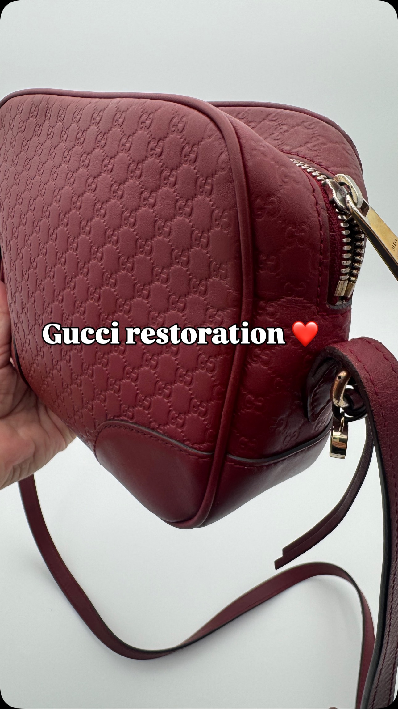 This was an absolute pleasure to work with, vintage Gucci in a rich deep red, send pictures to is for a free estimate x
