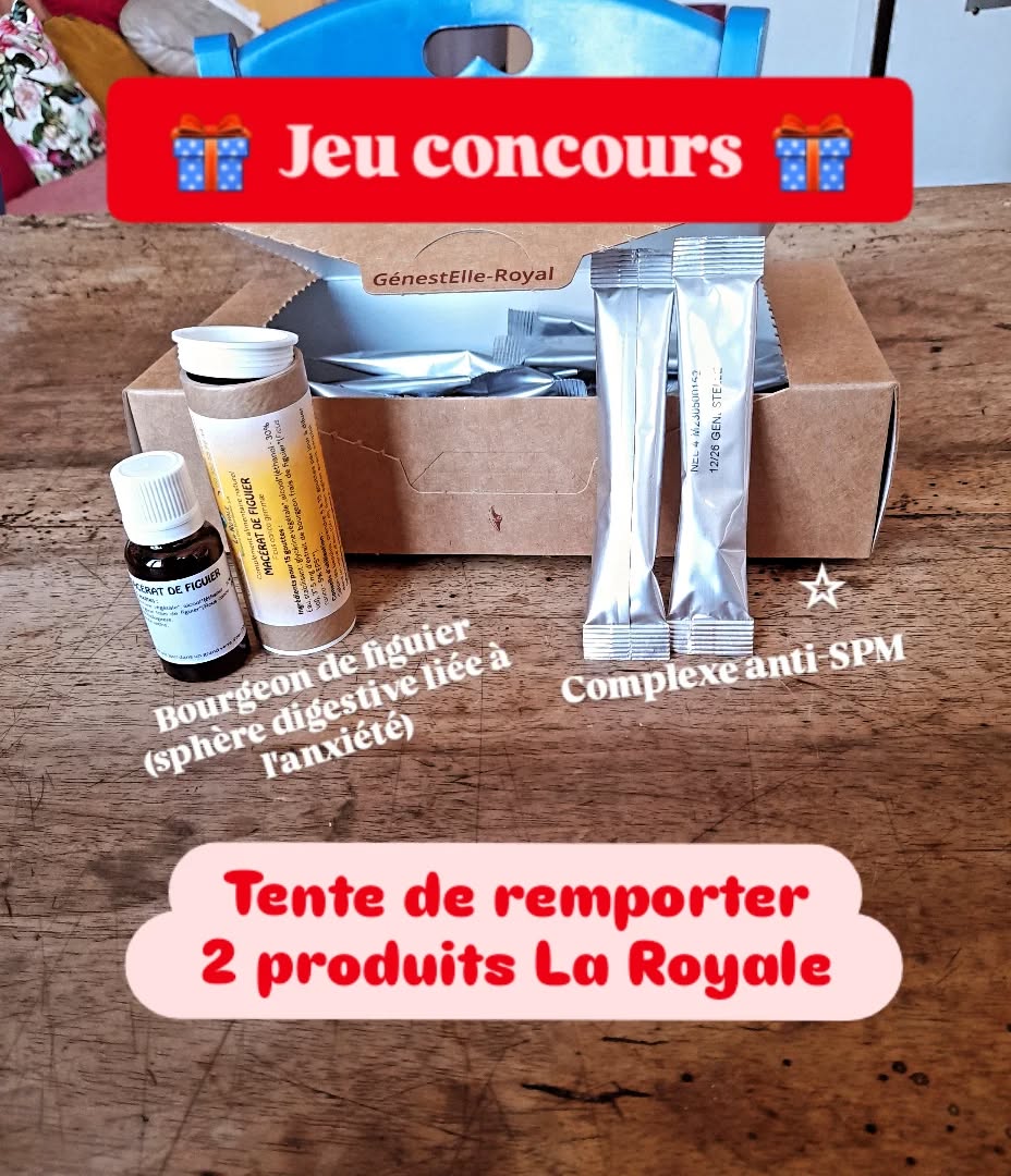 Pour vous faire découvrir un peu plus le laboratoire La Royale (voir mon post précédent pour tour savoir sur La Royale), je vous propose un petit jeu concours pour remporter un de leurs produits phares, ou les deux si vous êtes super chanceux 🍀
1. Le bougeon de figuier: C'est LE bourgeon pour l'anxiété, mais qui a un trophisme particulier sur l'estomac et la sphère digestive haute. Il est donc très efficace lorsque l'anxiété et le stress s'expriment par des maux d'estomac ou des douleurs digestives.
2. GénestElle- Royal: une synergie de plantes, acides aminés, vitamines et minéraux pour soutenir le foie dans sa detox des oestrogènes, favoriser la voie de la progestérone et lutter contre le Syndrome prémenstruel.
Pour participer:
- Abonne toi à mon compte
- Like et enregistre ce post
- Tag 2 personnes en commentaire en précisant quel produit tu veux remporter (commente 2 fois si tu veux tenter ta chance pour les 2 produits 😉)
- Partage ce post en story pour doubler tes chances
✨️ Tirage au sort le dimanche 26 octobre ✨️
La ou les gagnant.e.s seront contacté.e.s directement en DM :)
Bonne chance ! 🤗