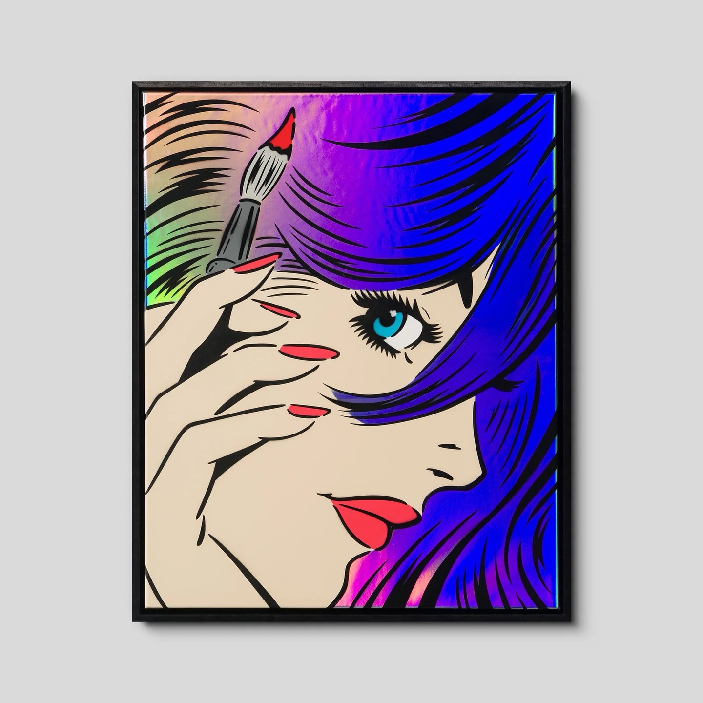 A Moment of Reflection. 30x24” holographic canvas and tray framed ready to hang. Exclusively from @castlefineart
#richsimmonsart #castlefineart #art #painting #popart #stencil #stencils #stencilart #holographic #artwork #shinyhair #rainbowhair #shiny #holo #popartstyle #popartpainting