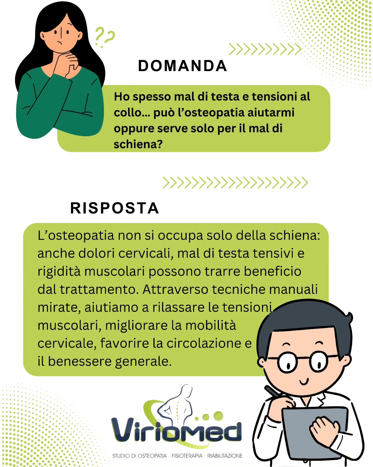 ✨ L’obiettivo è sempre lo stesso: ritrovare equilibrio e prevenire le recidive.
👉 Hai una domanda sull’osteopatia? Scrivila nei commenti, potrebbe diventare la prossima risposta!
Viriomed
📍 Strada comunale per San Gregorio, Loc. Mannella (VV)
📞 3206775566
📧 viriomed@libero.it
🌐 www.viriomed.it
#viriomed #fisioterapia #osteopatia #riabilitazione #posturologia #terapia #tecar #fisiotone #powershape #cryotshock #ondadurto #osteopata #ginnasticaposturale #linfodrenaggio #posturale #dimagrimento #dimagrimentolocalocalizzato #rimodellamentocorpo #tonificazione #vibovalentia #calabria #sangregoriodippona #vibomarina
