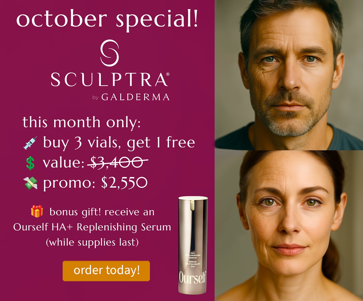✨ Sculptra October Special ✨
collagen = confidence 💎
did you know we lose about 1% every year after our 20s? 😱
that’s where Sculptra comes in!
💉 it’s not a filler — it’s a collagen stimulator that helps your skin rebuild itself naturally.
🌟 results appear gradually, look subtle, and last up to 2 years.
🎉 this month only:
➡️ buy 3 vials, get 1 free
➡️ value $3,400 → $2,550
➡️ 🎁 bonus gift: Ourself HA+ Serum (while supplies last)
📅 offer ends Oct 31
📍 indē health — Weston, FL
📞 call 954-302-8382 or tap the link in bio to book!
⸻
#Sculptra #CollagenBoost #Aesthetics #GlowUp #WestonFL #NaturalResults #Galderma #IndeHealth