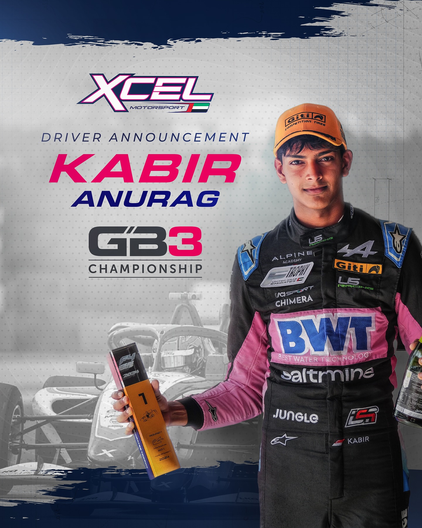 📣 DRIVER ANNOUNCEMENT 📣
We’re delighted to confirm that Alpine Academy driver Kabir Anurag will return to the team for the final two rounds of
the 2025 GB3 Championship.
Kabir, who was a race winner in the 2024 F4 UAE Trophy series with Xcel Motorsport, is looking to build on that success as he makes the exciting step up to GB3. He will join us this weekend at Donington Park before heading to Monza next month for the season finale.
Kabir Anurag:
“I’m really excited to be back with the team and to take on the challenge of GB3. Donington and Monza are two incredible circuits, and I can’t wait to gain experience, push myself, and hopefully deliver some strong results. A big thank you to everyone who has made this possible – I’m looking forward to getting started this weekend.“
Gary Bonnor, Team Manager:
“We’re very pleased to welcome Kabir back into the team. He showed great speed and maturity during his F4 UAE campaign, and this step into GB3 is a natural progression for him. Donington and Monza will be fantastic learning opportunities, and we’re confident Kabir will quickly get up to speed and show what he’s capable of.”
#xcelmotorsport #gb3championship #alpinedriveracademy