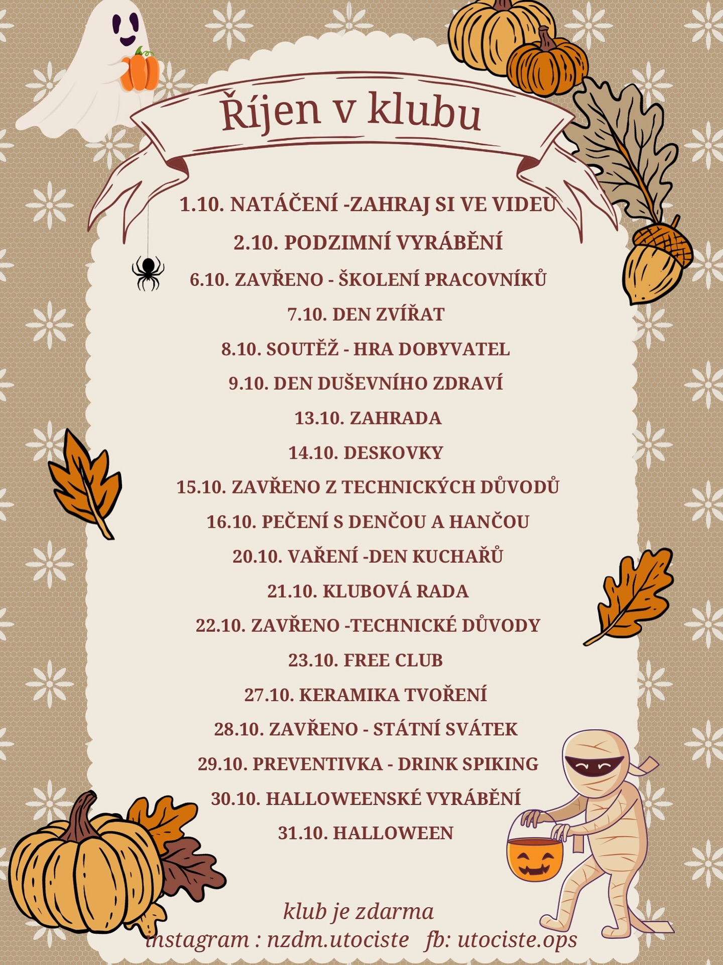 Program v klubu na měsíc říjen . #autumn #freeclub #nzdm #cheb #kids