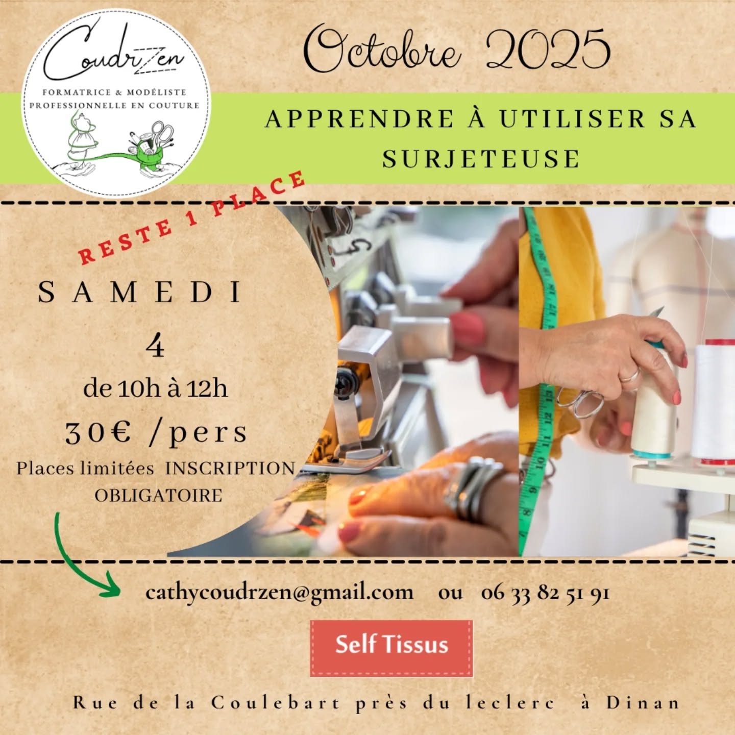 Vous avez votre surjeteuse dans le placard, c'est le moment de la sortir pour comprendre comment vous pouvez l'utiliser chez @selftissus_dinan
Contactez moi au 06 33 82 51 91 ou cathycoudrzen@gmail.com
A bientôt Cathy 😃
