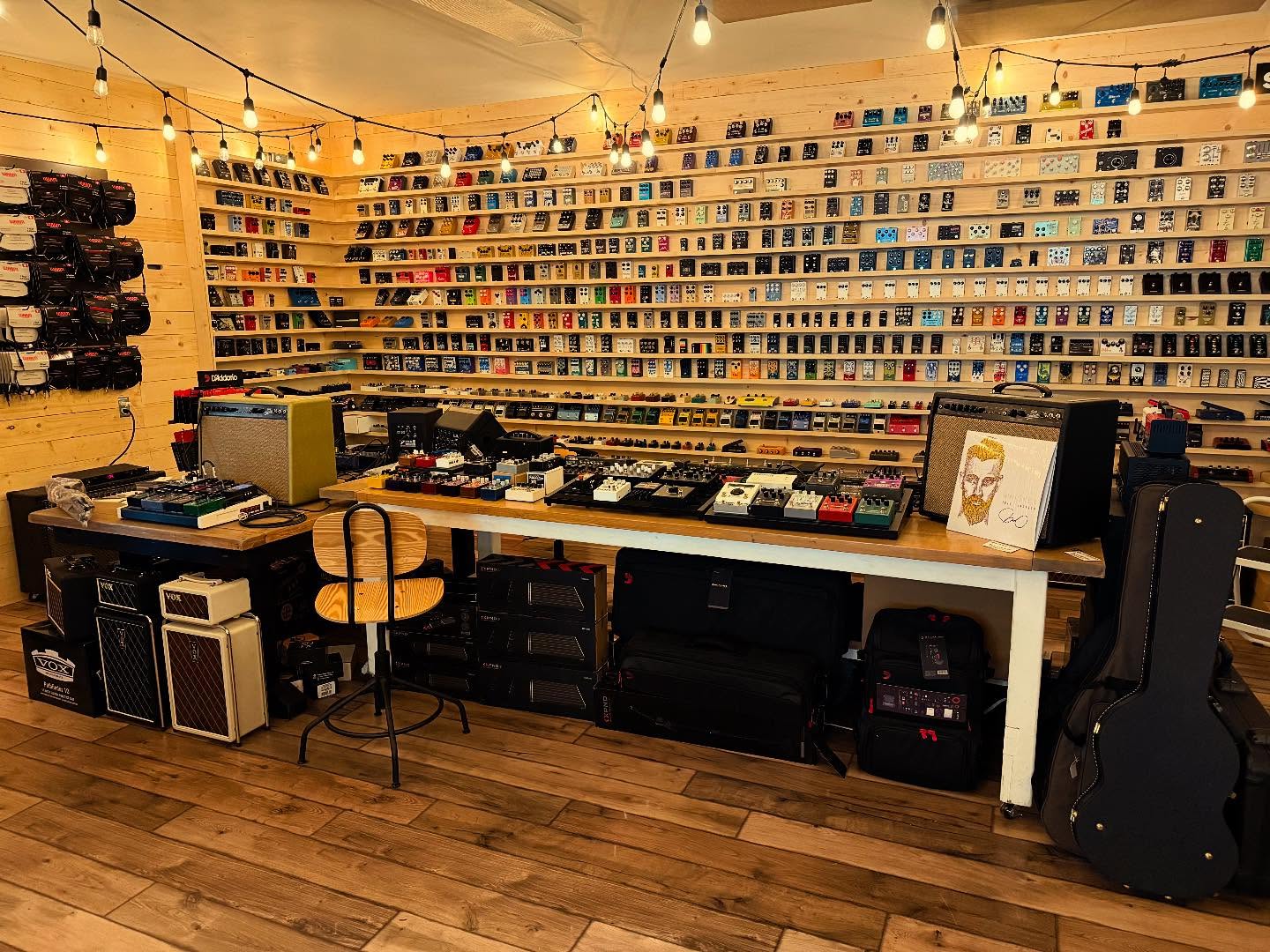 The Wall of Tone is packed and ready to head to the Calgary Guitar Show this Sunday!
With over 500 pedals and 100 guitars, you’re sure to find a new piece of gear.