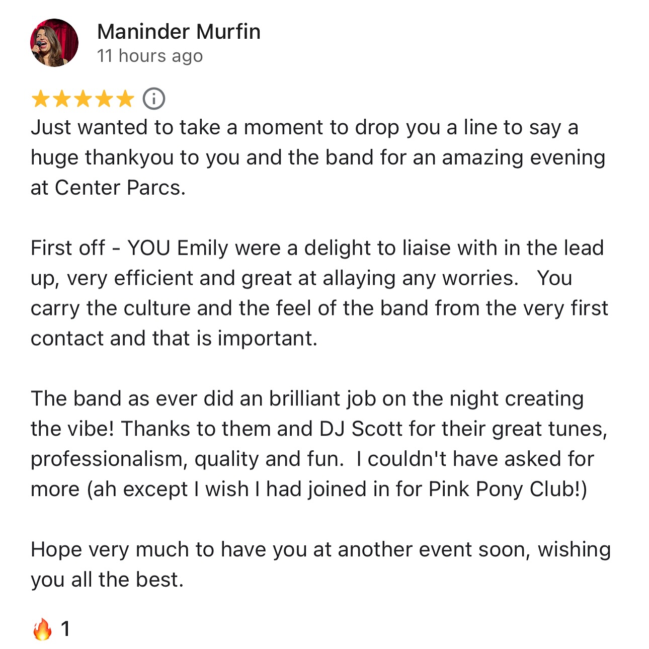 What gorgeous clients we have! We’re very lucky to play at such amazing events and our 5* reviews show you that we love doing what we do 🥰🤟🏼
❤️FF
.
.
.
#livemusic #weddingparty #eventprofs #event #eventplanning #party #band #london #wedding #weddingplanner #weddingband #partyband #singers #entertainment #coversband #celebration #luxuryevents #showband #covers #eventprofsuk #instagood #instawedding #luxurywedding #bestband #bestparty #80s #fullyfunktional #90s #video #sax