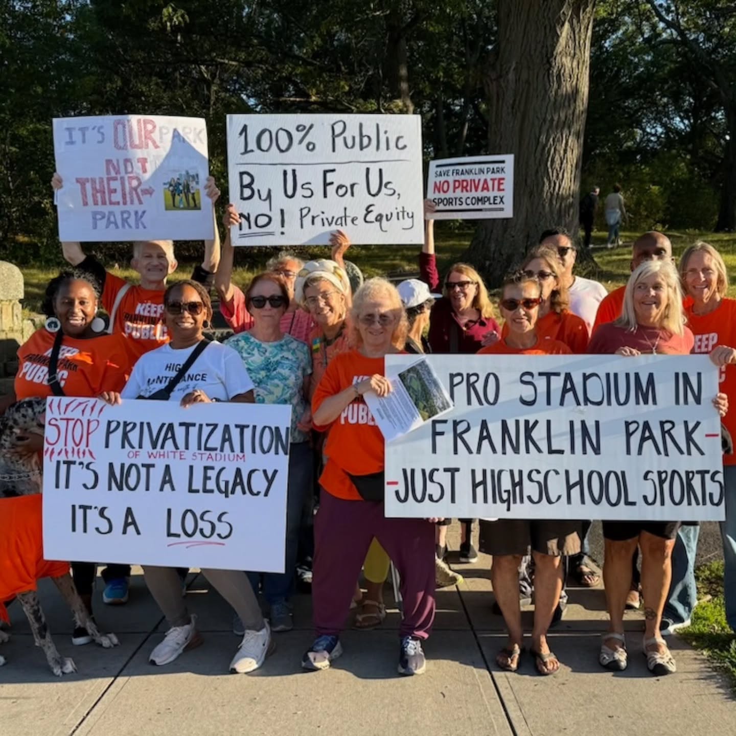 Join us today and every Monday evening for a weekly community rally to bring attention to the critical issues surrounding White Stadium. Your presence matters! Whether you’re a long-time advocate or just learning about what’s at stake, bring your signs, your spirit, and your neighbors. Let’s build power, energize our community, and grow this movement.
Monday, September 29 | 4:30–5:30 PM | Franklin Park - Corner of Walnut Ave and Seaver Street