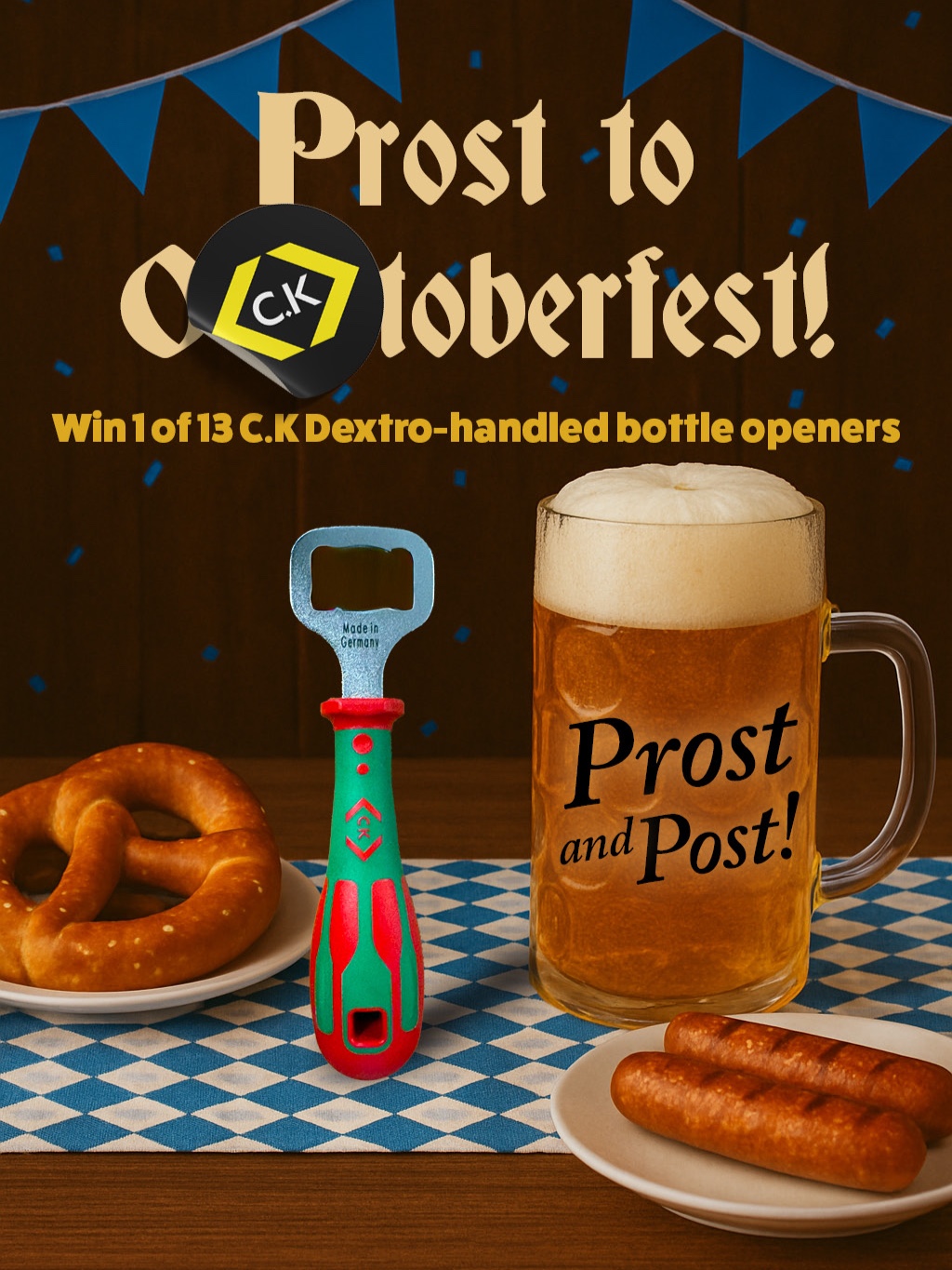 Screw it. Sip it. Snap it. Repeat. 🔁
In true German style, we’re raising a glass to oCKtoberfest – and giving away 13 limited-edition CK Dextro-handled bottle openers. Want in? Here’s how:
1️⃣ Grab your CK tool + your Prost (tea, coffee, monster – no judgment).
2️⃣ Snap it, post it – to your feed or story, it your choice, the more you snap the more entries.
3️⃣ Tag @C.K_Tools + use #oCKtoberfest
Winners announced end of October. Time to raise your tool… and your glass 🍻