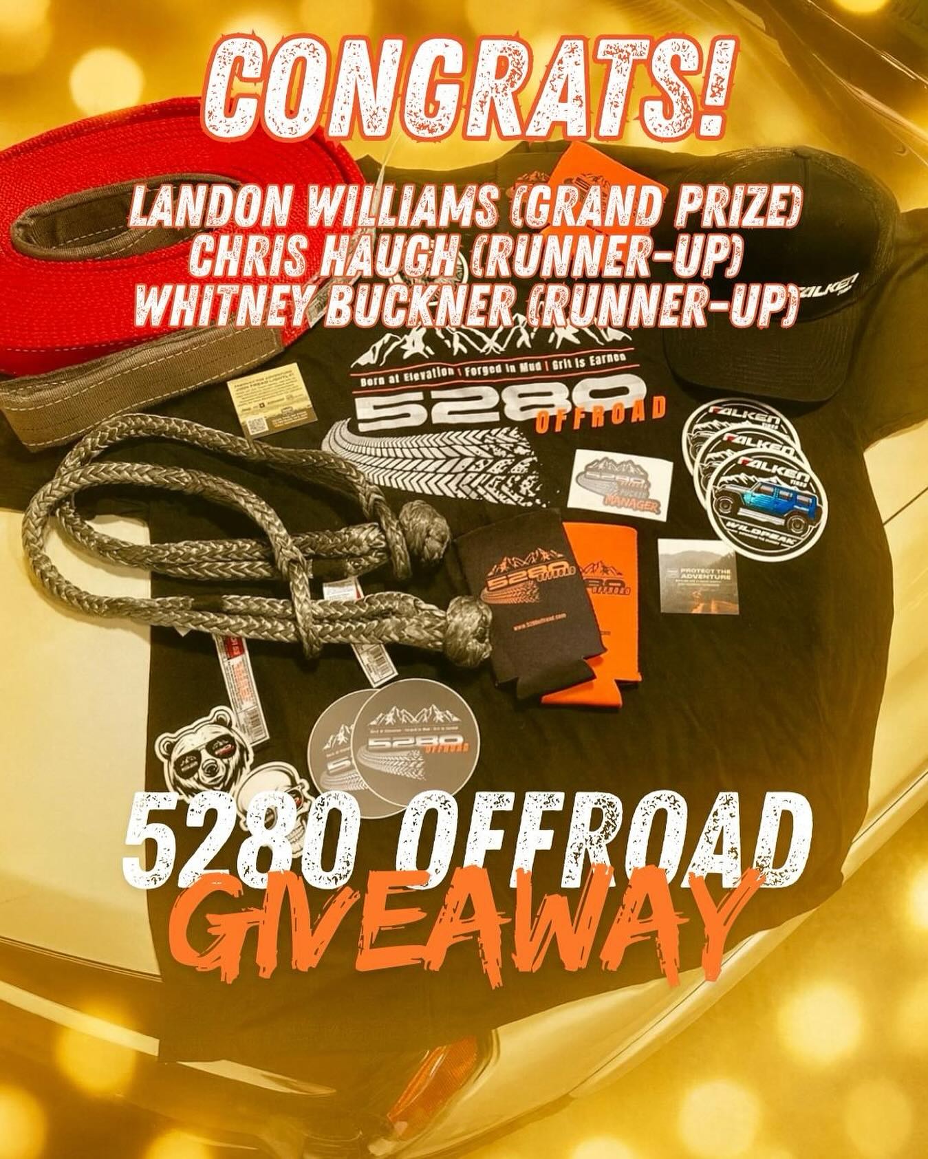 The results are in, our first-ever 5280 Offroad Giveaway has officially wrapped!
A huge congrats to our winners (look for an email in your inboxes):
🏆 Grand Prize: Landon Williams
🥈 Runner-Up: Chris Haugh
🥉 Runner-Up: Whitney Buckner
Each of these off-roaders is taking home gear, swag, and a spot in our Intro to Off-Roading course to level up their adventures.
Thank you to everyone who entered, shared, and repped the Tribe during this giveaway. You made our first one a huge success, and we’re just getting started. More opportunities, more training, and more trail time are coming soon.
#5280Offroad #5280Tribe #GritIsEarned #ColoradoOffroad #OffroadGiveaway #Factor55 #FalkenOffroad #TreadLightly #AdventureStarterPack #TrailReady