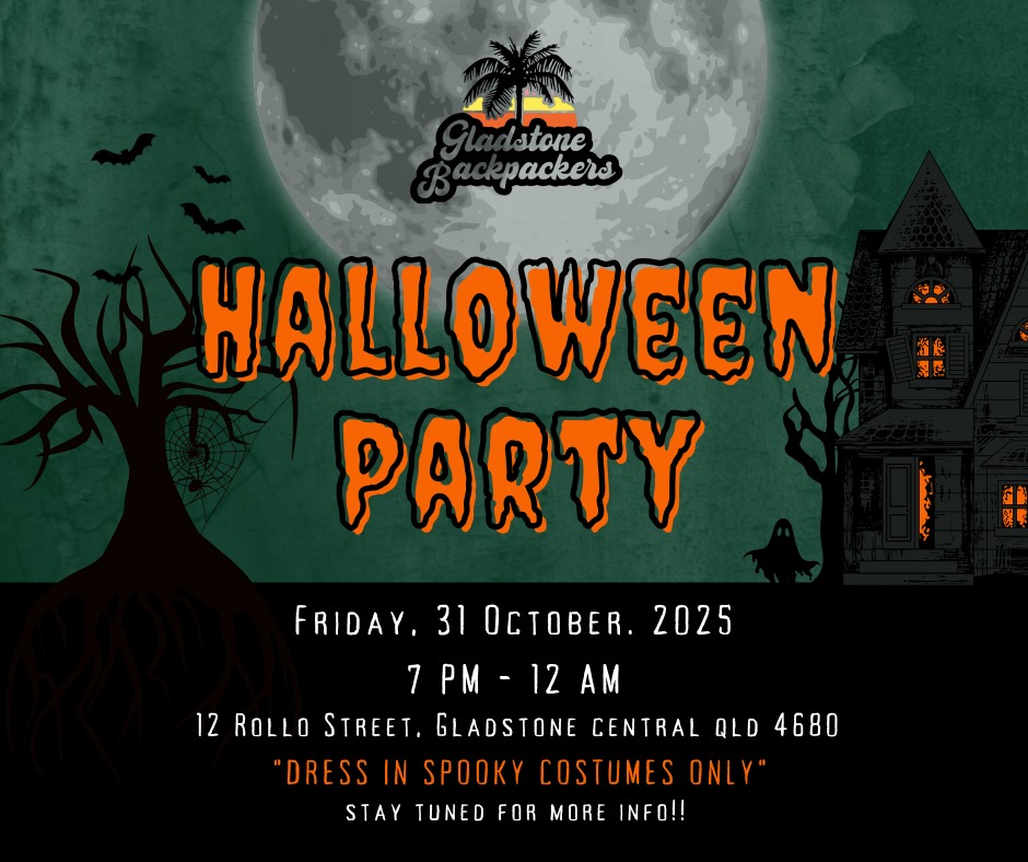 🎃 Save the Date! 🎃
Get ready for the Gladstone Backpackers Halloween Party! 👻
Or, book your own party at our venue! 🥳
Party & Function Packages available – enquire now!
🗓 Date: Friday 31st October, 2025
🕒 Time: 7pm - 12am
Prizes for the best costume – you won’t want to miss it! 👻
We'll see you there !