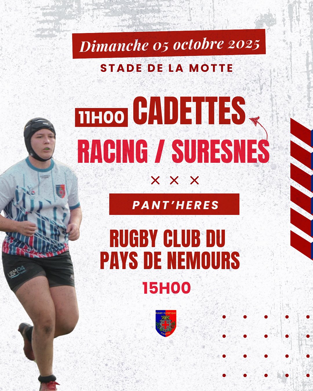 ROP / Match
Ce week-end, notre club sera sur tous les terrains ! Des plus jeunes aux plus expérimentés, en passant par nos équipes féminines et masculines.
📍Rendez-vous dimanche sur les deux terrains :
Stade Interdépartemental de Bobigny
🏟️ Stade de la Motte
🔵🔴 Venez nombreux soutenir nos joueurs !
#rugbypourtous #touspourpantin