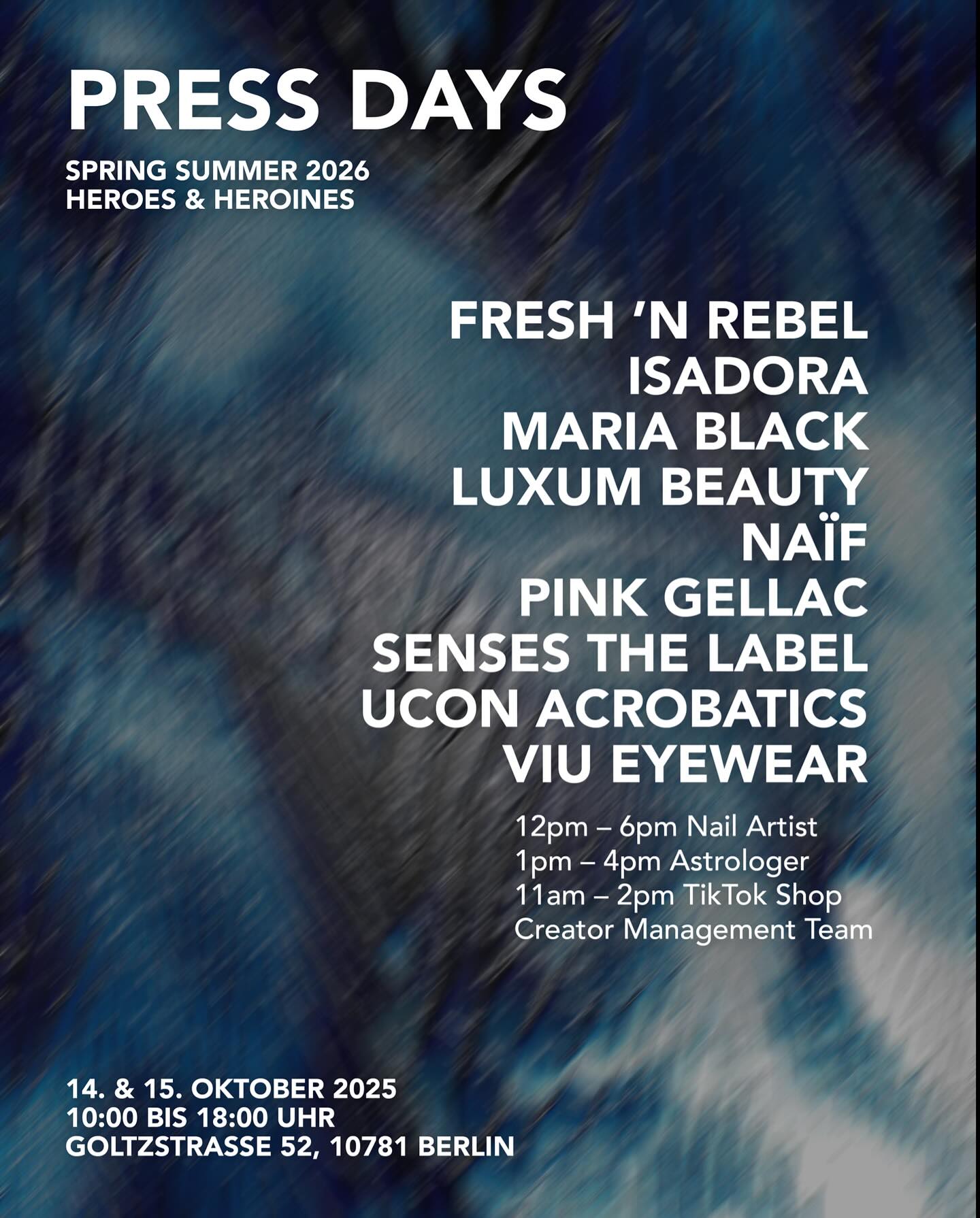 German Press Days 2026 by HEROES &HEROINES are around the corner:
Two days of nails by Pink Gellac (12pm-6pm), astrology readings to spark inspiration (1pm-4pm), and the chance to connect with the TikTok Shop Creator Management team to learn how to become a TikTok Shop creator (11am-2pm).
*Invite only: Please send an email to christina@heroes-heroines.com if you would like to attend.