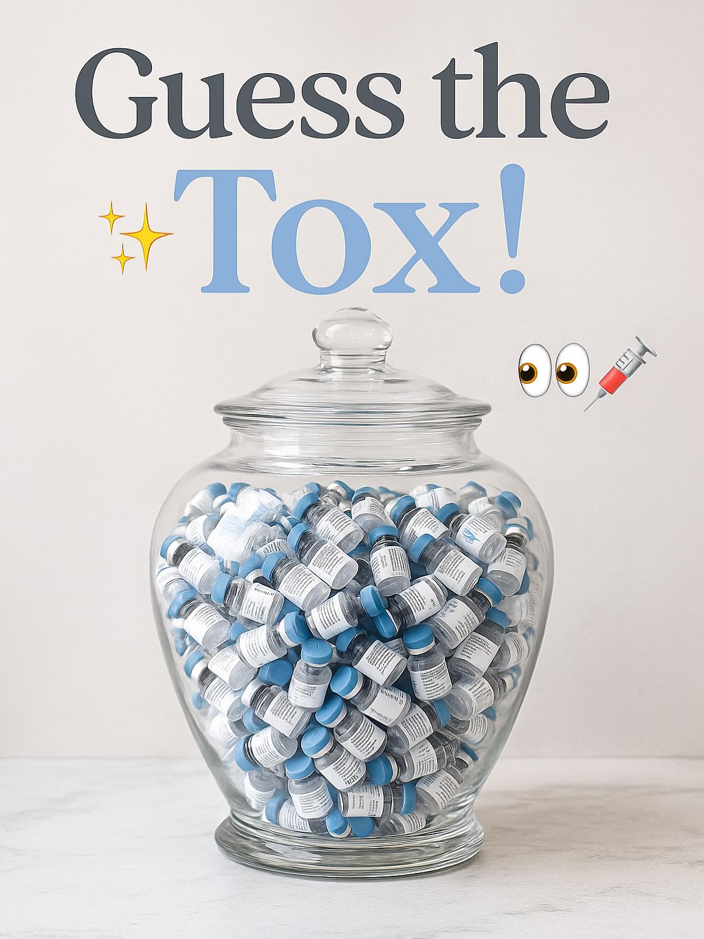 ✨ Guess the Tox! ✨
Starting mid September I began filling this oversized vase with vials of neurotoxin (“tox”)… but how many are really in there? 👀💉
💎 HOW TO PLAY
➡️ Come in for a treatment this month and you’ll get a chance to submit your guess!
💎 PRIZES
🥇 Closest guess wins a FREE tox session of their choice!
🥈 Second closest wins a FREE microneedling treatment!
It’s like the candy corn guessing game of our adulthood… only way better. 😉
📍 Winners announced Halloween 🎃 💀👻
📍14780 memorial drive suite 107
Houston tx 77079
#tox
#jeauvue
#daxxify®
#dysport