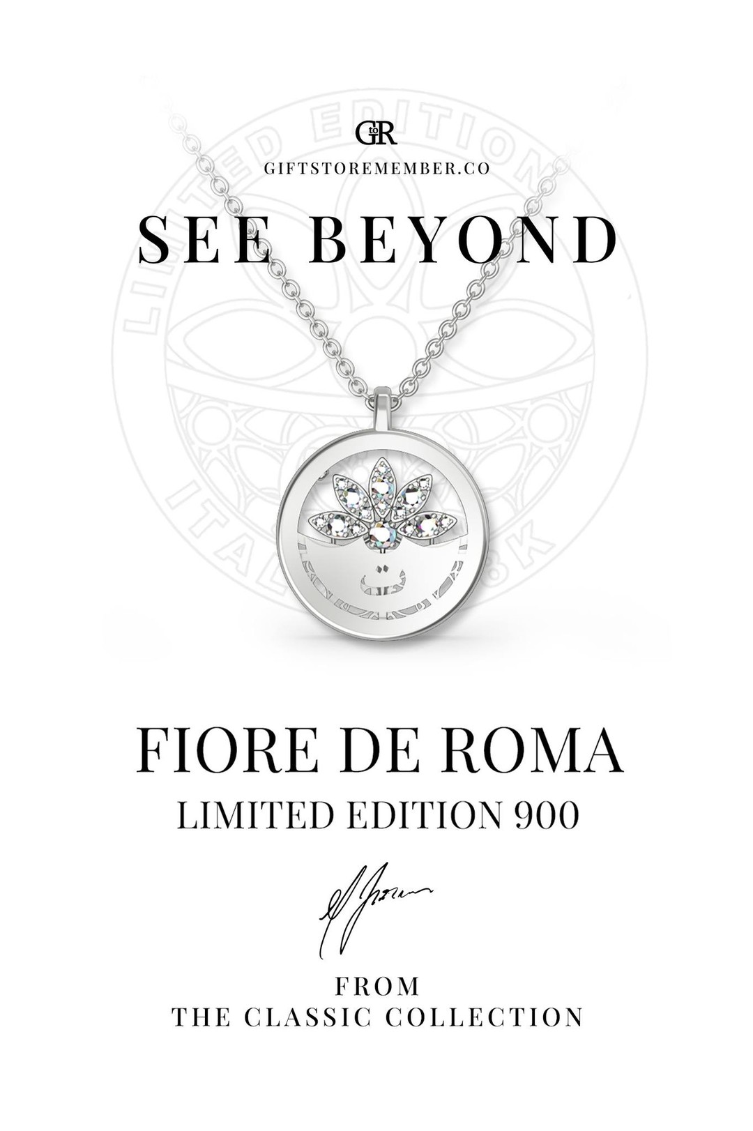 In the heart of Rome, a flower blooms eternal.
Petals shaped by heritage, roots carved in silence,
a design where beauty becomes memory.
Only 900 souls will carry this bloom,
each one a fragment of Rome,
each one forever rare.