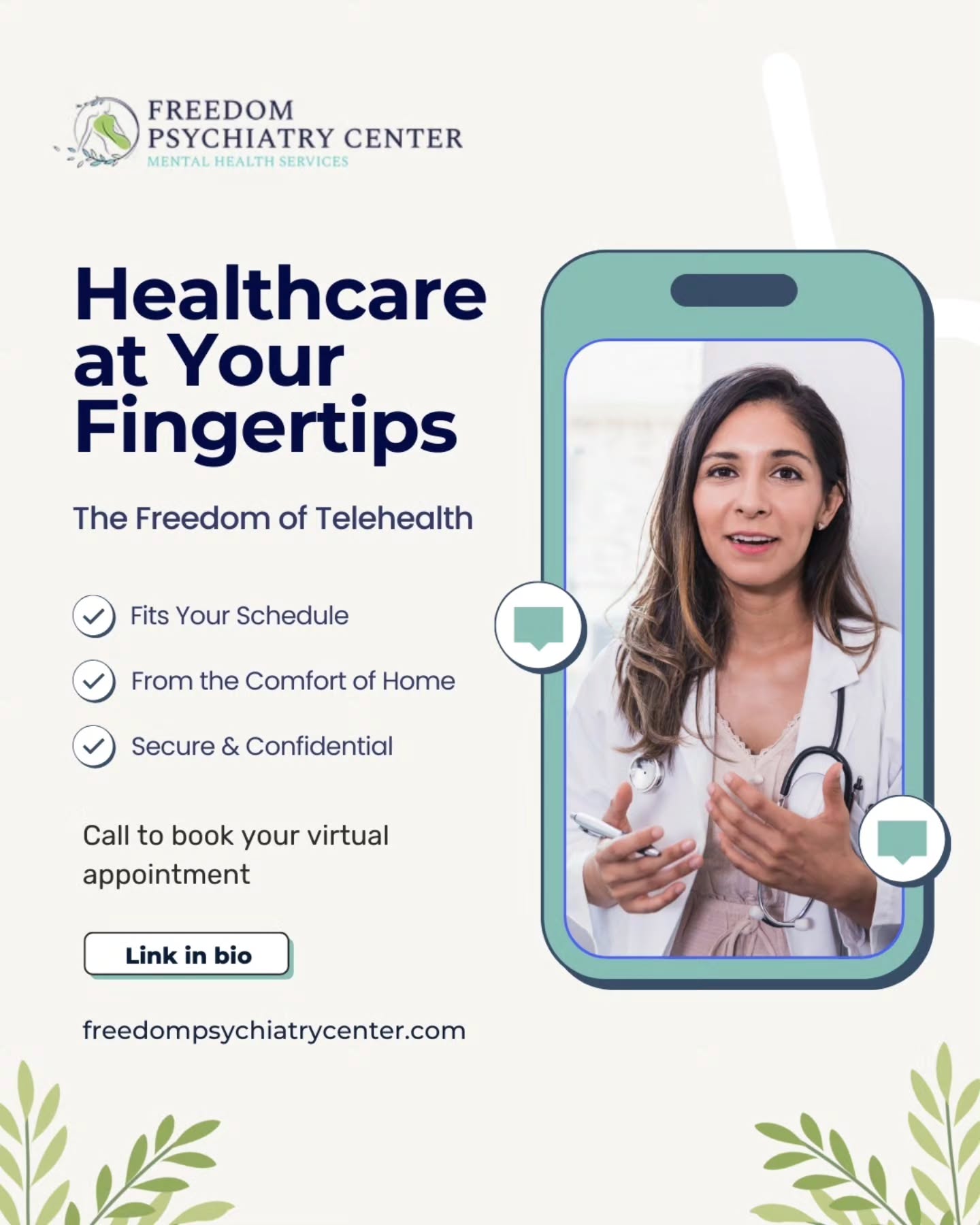 Life is busy. Getting the support you need for your mental health shouldn't be another source of stress. Our telehealth services offer confidential, high-quality psychiatric care that fits your schedule and your life. Connect with our team from wherever you feel most comfortable.
#Telehealth #Telepsychiatry #MentalHealthAZ #FreedomPsychiatry #OnlineCare #ConvenientCare #PhoenixHealth #ArizonaLiving