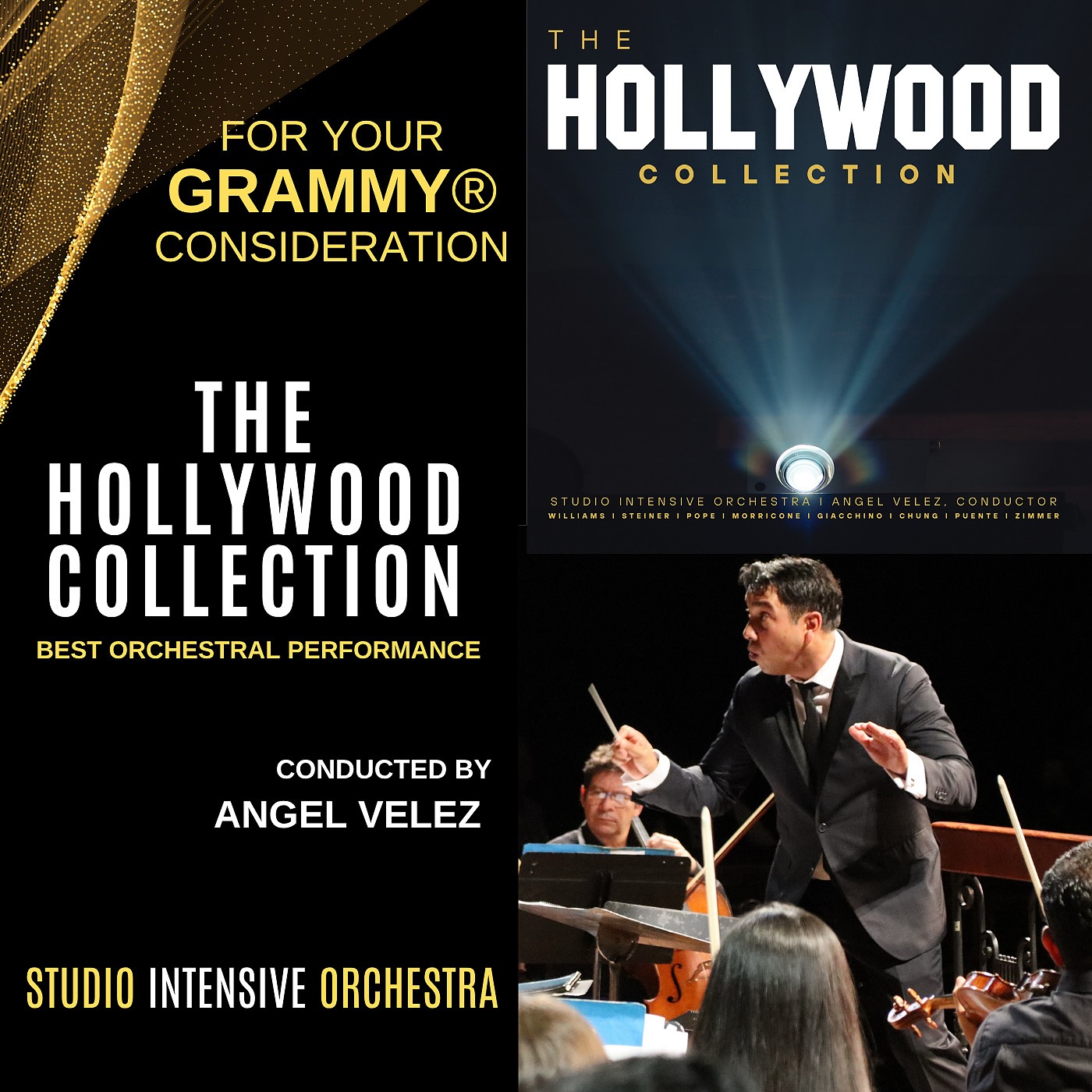For Your GRAMMY® Consideration
The Hollywood Collection album is up for GRAMMY® consideration in the category of Best Orchestral Performance!
It was a dream to record the music of iconic composers such as John Williams, Max Steiner, Conrad Pope, Ennio Morricone, Michael Giacchino, Sherri Chung and Hans Zimmer and all with such brilliant musicians of the Studio Intensive Orchestra. I couldn’t be more proud of this album showcasing the phenomenal talents of this orchestra, seamlessly bouncing from iconic style to the next and making it sound effortless and sublime taking the listener on a wonderful tour of cinema throughout the ages. Bravi tutti!
Thank you for considering The Hollywood Collection album for Best Orchestral Performance!
Links to listen via Apple Music, Spotify, or YouTube Music are in the bio.
#fyc
#grammyfyc
#thehollywoodcollection
#studiointensiveorchestra
#johnwilliams
#maxsteiner
#conradpope
#enniomorricone
#michaelgiacchino
#sherrichung
#hanszimmer