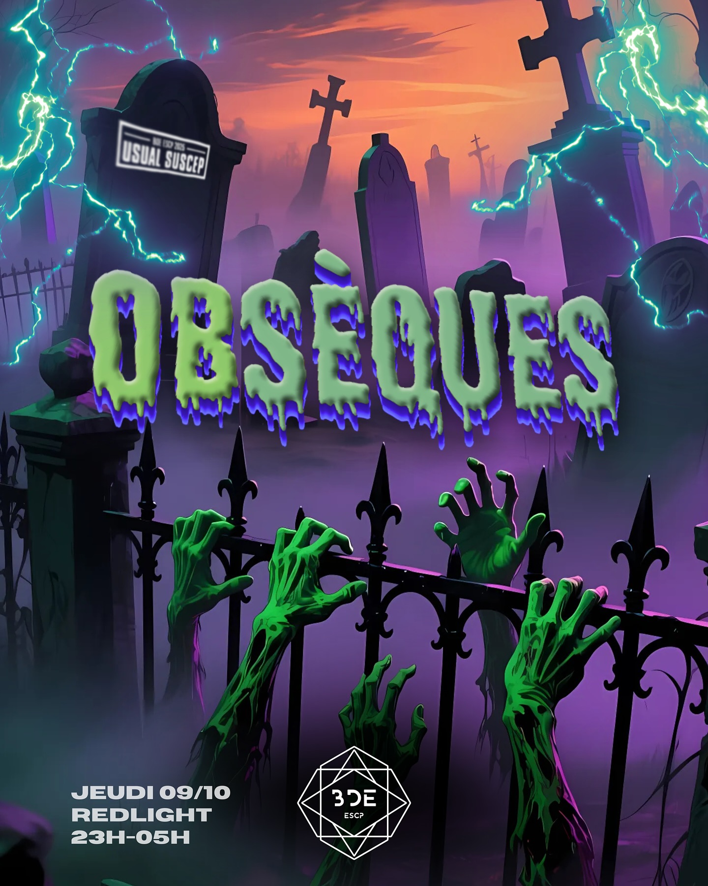💀🩸OBSÈQUES🩸 💀
Fafu, fafue,
T’as pas mis assez de bordel au dernier Aubé ?
On compte sur toi pour te rattraper lors de la seule et l’unique soirée Halloween de l’ESCP🕺🪩
🧛 jeudi 9 octobre | 23h-5h
🪦 Red Light, 34 rue du Départ 75015 Paris
🚨 SG demain (vendredi) à 13h 🚨
On veut voir du DE-GUI-SE-MENT !! 👹🧟♀️
🎃Notre chère asso de mode préférée aka @runwayescp vous observera tout au long de la soirée pour sélectionner les 5 meilleurs déguisements, à qui le BDE offrira une petite surprise 😉
Manu a fait les choses en (très) grand cette fois-ci : il a privatisé pour toi l’une des plus belles salles depuis le début de son mandat, à deux pas de la tour Montparnasse (mais range ton beau costume c’est pas la MurJE ici 🧌) + climatisation garantie #letrustplusjamais✨