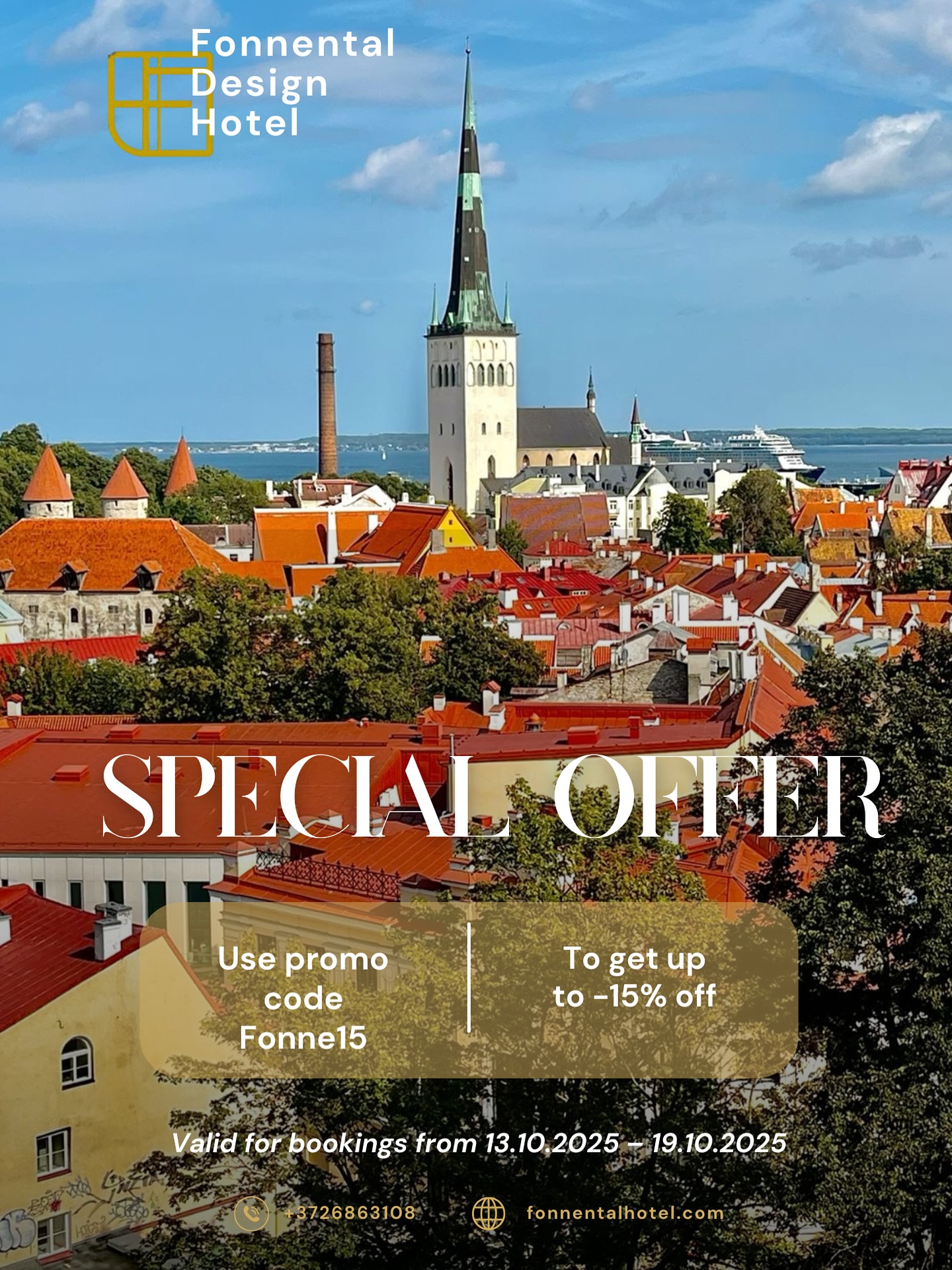 🍁Planning holiday getaway to Estonia?🍁
Stay at Fonnental Design Hotel and enjoy -15% off with promo code Fonne15!
Valid for bookings from 13.10.2025 – 19.10.2025 ✨
🍁Suunnitteletko lomamatkaa Viroon?🍁
Varaa majoitus Fonnental Design Hotelista ja saat -15% alennuksen koodilla Fonne15!
Tarjous voimassa 13.10.2025 – 19.10.2025 ✨
👉 Booking on the website
https://www.fonnentalhotel.com