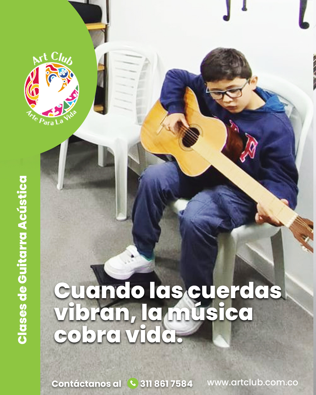 🎸 La Guitarra Acústica es uno de los instrumentos más versátiles del mundo musical.
La guitarra acústica te permitirá interpretar melodías, acompañar tu voz y explorar géneros como rock, pop, folk, clásico y música colombiana.
En Art Club desarrollarás técnica, musicalidad y confianza para expresarte a través de cada acorde.
👉 Inscripciones abiertas. ¡Empieza a tocar hoy!
Contáctanos y reserva el cupo de tu hijo 3118617584 y visita nuestra página web haciendo clic en el enlace de la bio.