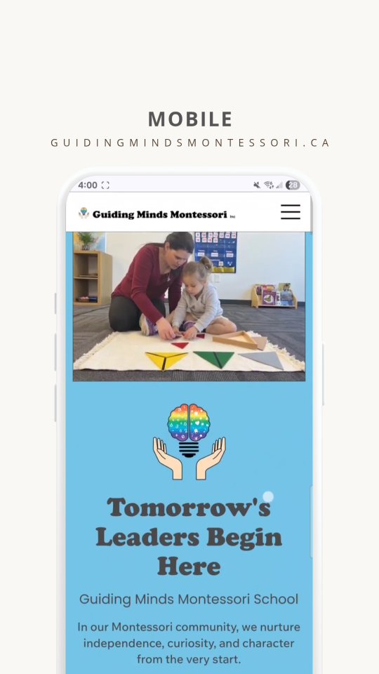 Cute colors, a clean layout, and easy navigation make for a happy user experience.
There was a lot of information to fit into the site, so we broke it up into easy-to-read blocks.
Love this site redo for my friends at @guidingminds23 - I designed their site a few years ago, and it's wild to see the changes in both the platform and the way I design. We also updated design blocks, responsive behaviors, seo and accessibility!
Love this new look for them!
www. Guidingmindsmontessori.ca
If you're looking for a montessori school in Winnipeg, MB, check them out!
#wix #wixstudio
