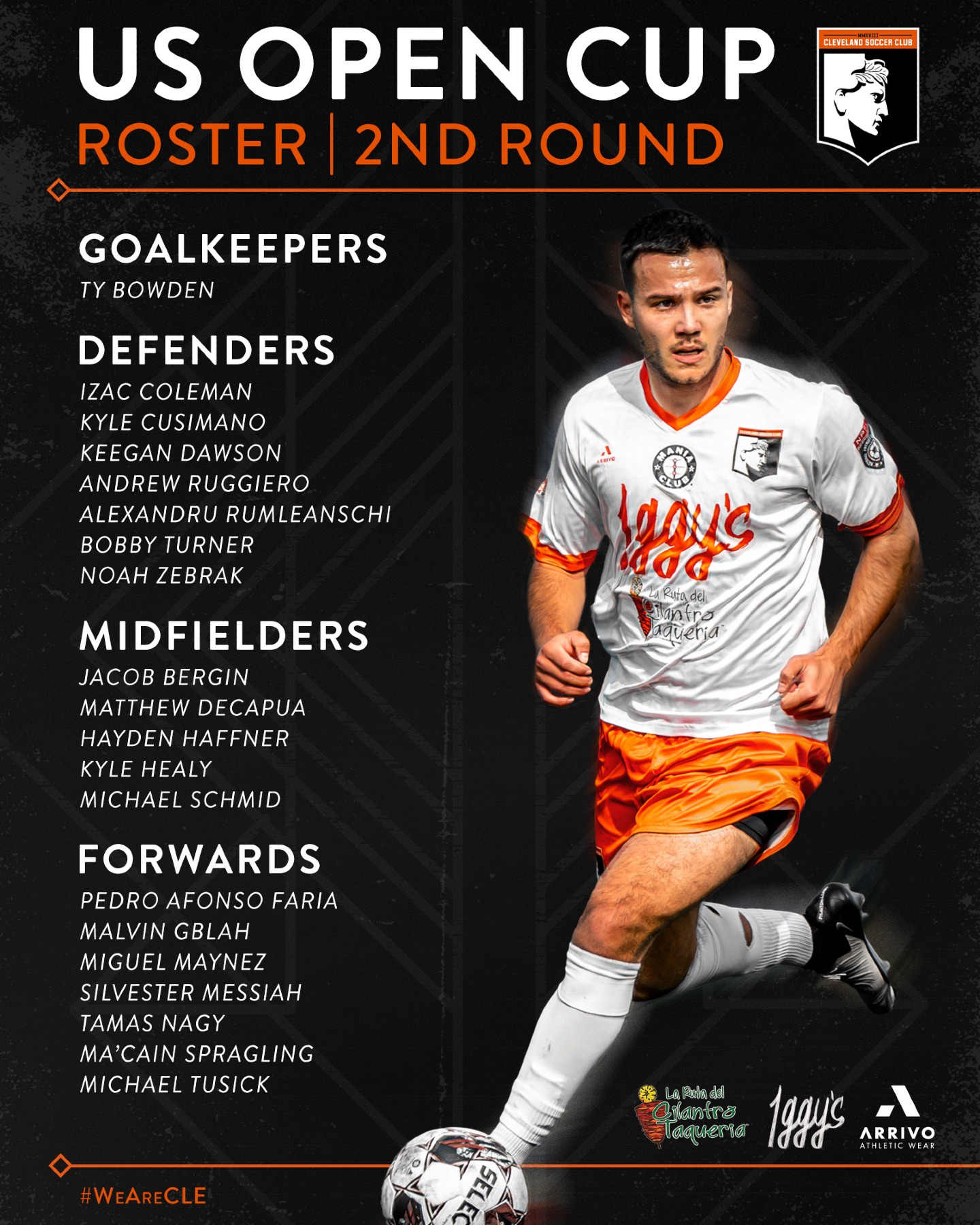 🔥 Roster Revealed! 🔥
Cleveland SC is locked in for the U.S. Open Cup Second Round vs Akron City FC
📅 Sunday, Oct. 12 | ⏰ 4 PM
📍 North Olmsted High School
🎟️ $5 Off Tickets Until Oct 5 | Kids Free
👉 Get your tickets now at ClevelandSC.com
#WeAreCLE