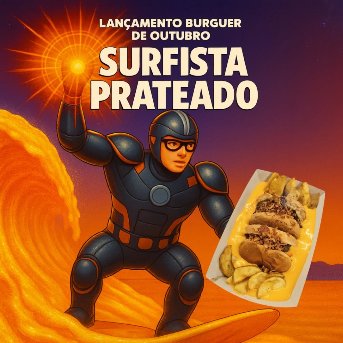 🔥 SURFISTA PRATEADO BURGER 🌊✨
Um lanche lendário que chega surfando numa onda de sabor!
Feito com blend artesanal de 170g, coberto por cheddar fatiado, cebola caramelizada e bacon crocante, tudo isso no pão brioche dourado.
Mas o show começa mesmo quando ele mergulha numa piscina de cheddar derretido, salpicado com farofa de bacon e cebola crocante — uma explosão de sabor digna de um herói! ⚡🍔
🚨 Disponível só em Outubro — vem encarar essa maré de cheddar! 🧀🌊
#hamburgueriadosuper #campinas #burger #bacon #cheddar #instafood #foodporn #artesanal