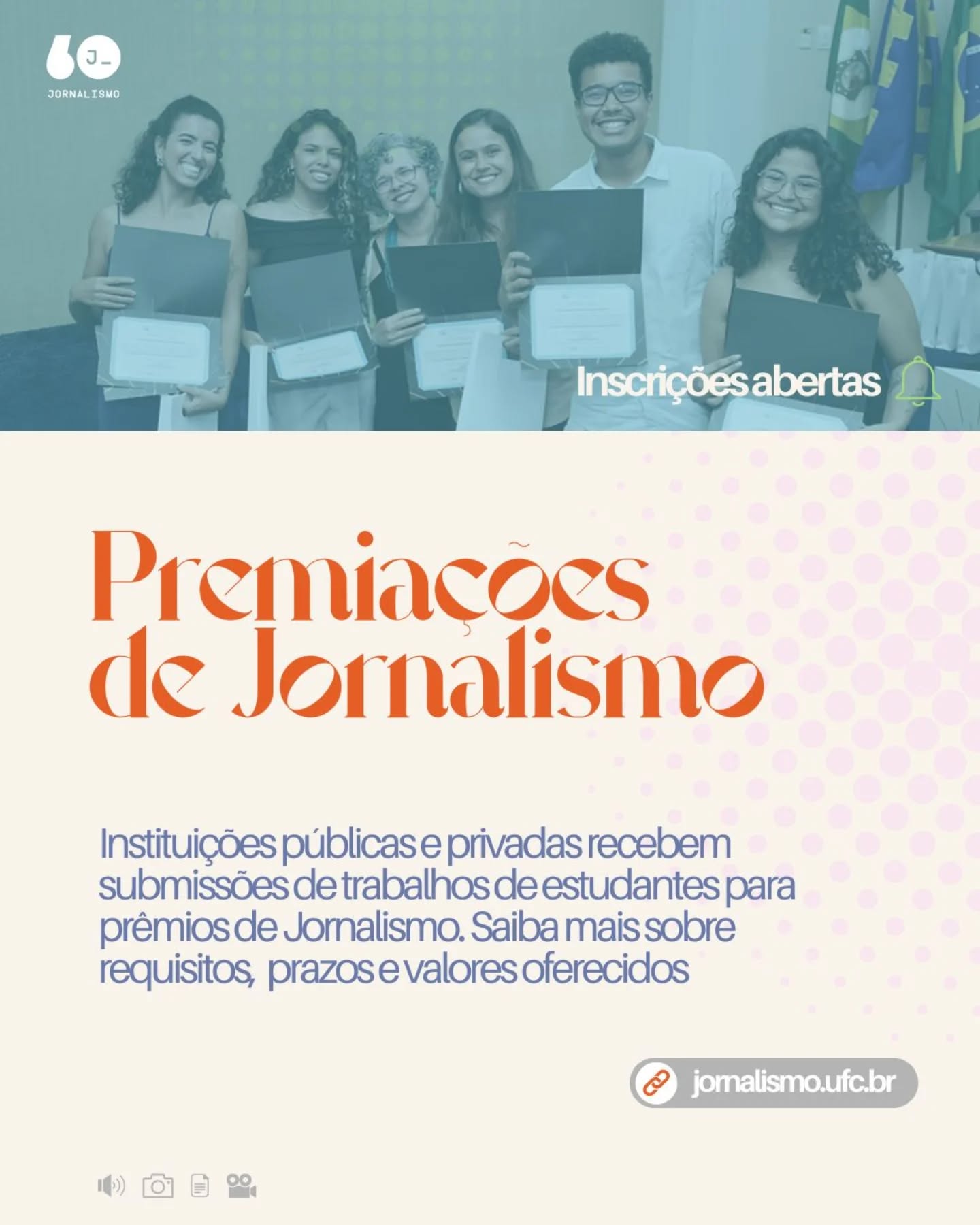 A temporada de premiações no jornalismo já começou 🥳
Instituições públicas e privadas abriram editais para premiar produtos jornalísticos de qualidade e vários possuem a categoria universitária, como o Prêmio de Jornalismo UFC.
No site do curso, você pode encontrar encontrar algumas dessas premiações, com informações importantes, como prazo, valor, temática da premiação etc.
Desde já, boa sorte a todos que tentarem!