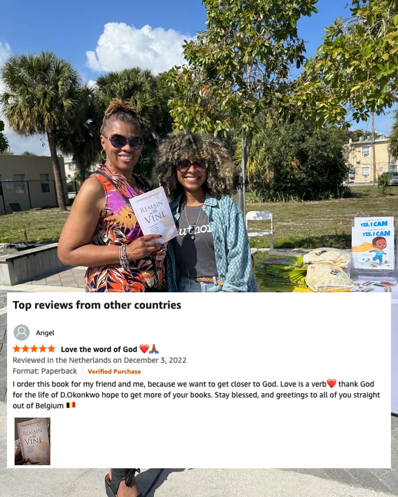 It’s reviews like these that remind me of God‘s purpose for my life. I wrote this prayer and devotional journal during a very rough season in my life, and to see it impact so many is a blessing and confirmation to continue what God puts on my heart to do
In case you can’t see it, this is a review from a customer in Belgium that states: “ I ordered this book for my friend Me, because we want to get closer to God. Love is a verb. Thank God for the life of D.Okonkwo. Hope to get more of your books. Stay blessed, and greetings to all of you straight out of Belgium.”
God is so so good 🙌🏾
Sidenote: please submit your reviews for my books on Amazon, Barnes & Noble, or wherever you purchased them. It helps buyers looking for books like mine to find them and understand its value 😊
Remain in the Vine (complete with coloring pages, and prayers from the Bible) is available where books are sold. Grab your copy today! 💕