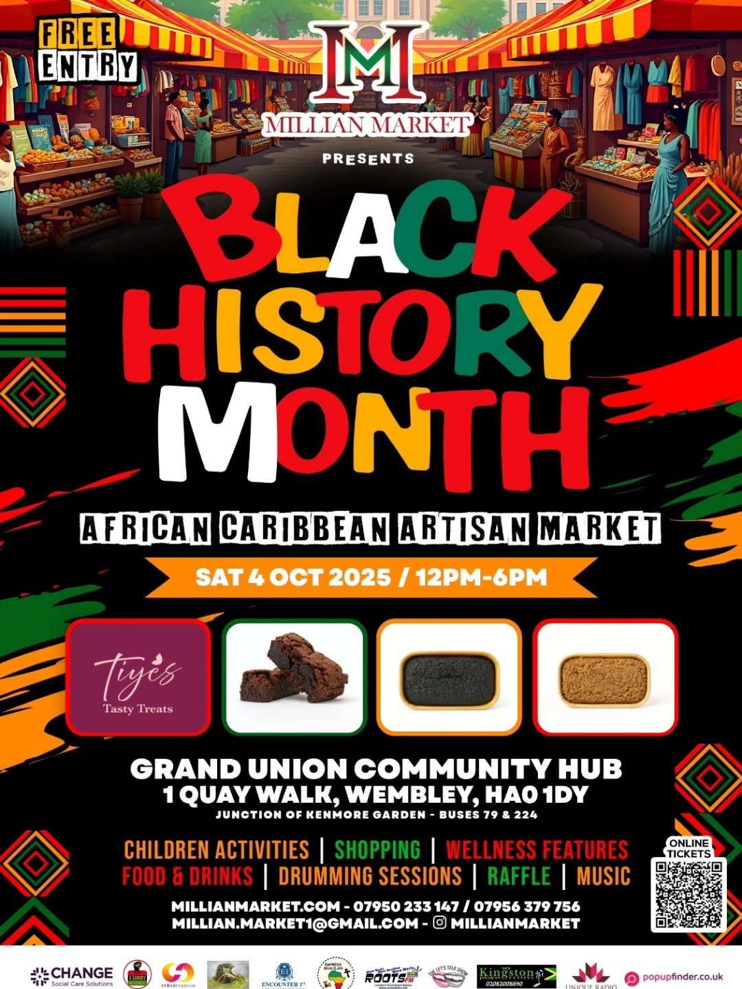 This Saturday we’re live at Millian Market’s Black History Month 🎉
Culture, community, and of course… Tiye’s Tasty Treats 🍰✨
📍 Wembley | 12PM – 6PM | FREE ENTRY
Now the real question is… 👀
👉🏽 Which treat should I bring you?
🍫 Brownies
🥕 Carrot cake
🍰 Red velvet
Drop your choice in the comments ⬇️
#BlackHistoryMonth #TiyesTreats #SupportLocal #MillianMarket