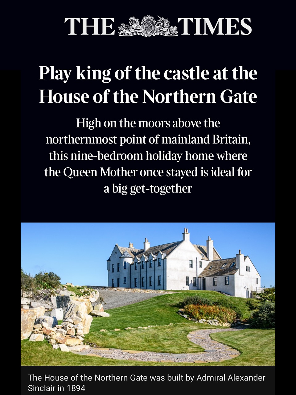 We’re thrilled that The Times has written about the House of the Northern Gate — and even more delighted that they caught the magic our guests so often describe.
“Viewed from the front lawn above the firth the pristine beaches and rocky cliffs of the Caithness coast spread out in panoramic style”
“As much care has been taken over the interior design as the exterior restoration, with big windows, plump sofas, colourful rugs, vibrant art and a cozy library”
“All the while, The House of the Northern Gate glowed through the haze from its lofty perch…. We couldn’t wait to get back.”
That’s exactly what we hope every guest experiences: a stay that lingers long after you leave.
🔗 Read the full article through the link in bio.
#HouseOfTheNorthernGate #HighlandEscape #MagicalScotland #TimeToUnwind #GreatBritishStays #CoastalRetreat #HiddenHighlands #LuxuryTravel #TravelInspired #timelessscotland