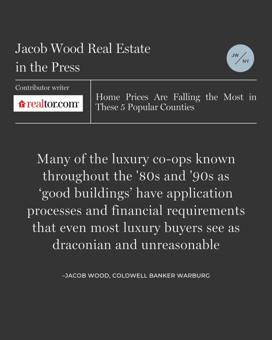 Featured in Realtor.com discussing today’s market shifts and how luxury co-op requirements impact buyers. Always grateful to share perspective on how the industry is evolving.
#realestate #nycrealestate #jacobwoodre