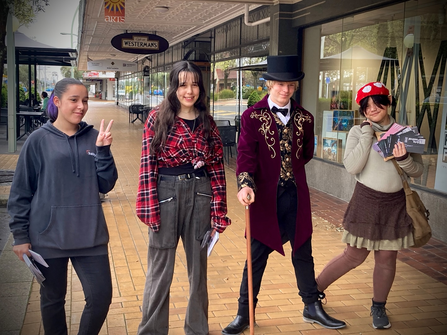 These talented rangatahi spent the morning pounding the streets of Hastings spreading the word about Hawke’s Bay Arts Festival and our Senior Company play, Streams of Consciousness: Te Aroha o te Wai. We’re proud of our students getting out into the community with the confidence to kōrero. Ka pai!