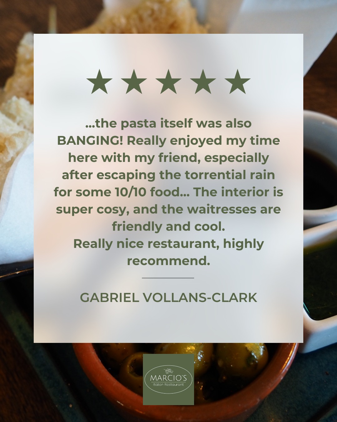 🍤🍝 Customer love
“Probably some of the best prawns I’ve ever had with pasta - and the pasta itself was BANGING! Escaped the torrential rain for some 10/10 food. Super cosy inside, and the waitresses were friendly and cool. Really nice restaurant - highly recommend.”
Fancy a plate of prawn perfection this week? Book your table - limited spaces at peak times.
📍 Castle Road, Bedford
📞 07768 431715
📧 info@marciositalianrestaurant.co.uk
💻 marciositalianrestaurant.co.uk
🍷🍝 Slow evenings, full hearts, unforgettable flavours.
We can’t wait to welcome you at our Bedford restaurant! ❤️🇮🇹
#MarciosItalian #BedfordEats #PrawnPasta #SeafoodPasta #CosyVibes #FamilyRun #NeighbourhoodGem #ItalianRestaurant #Bedfordshire #DateNight #SupportLocal