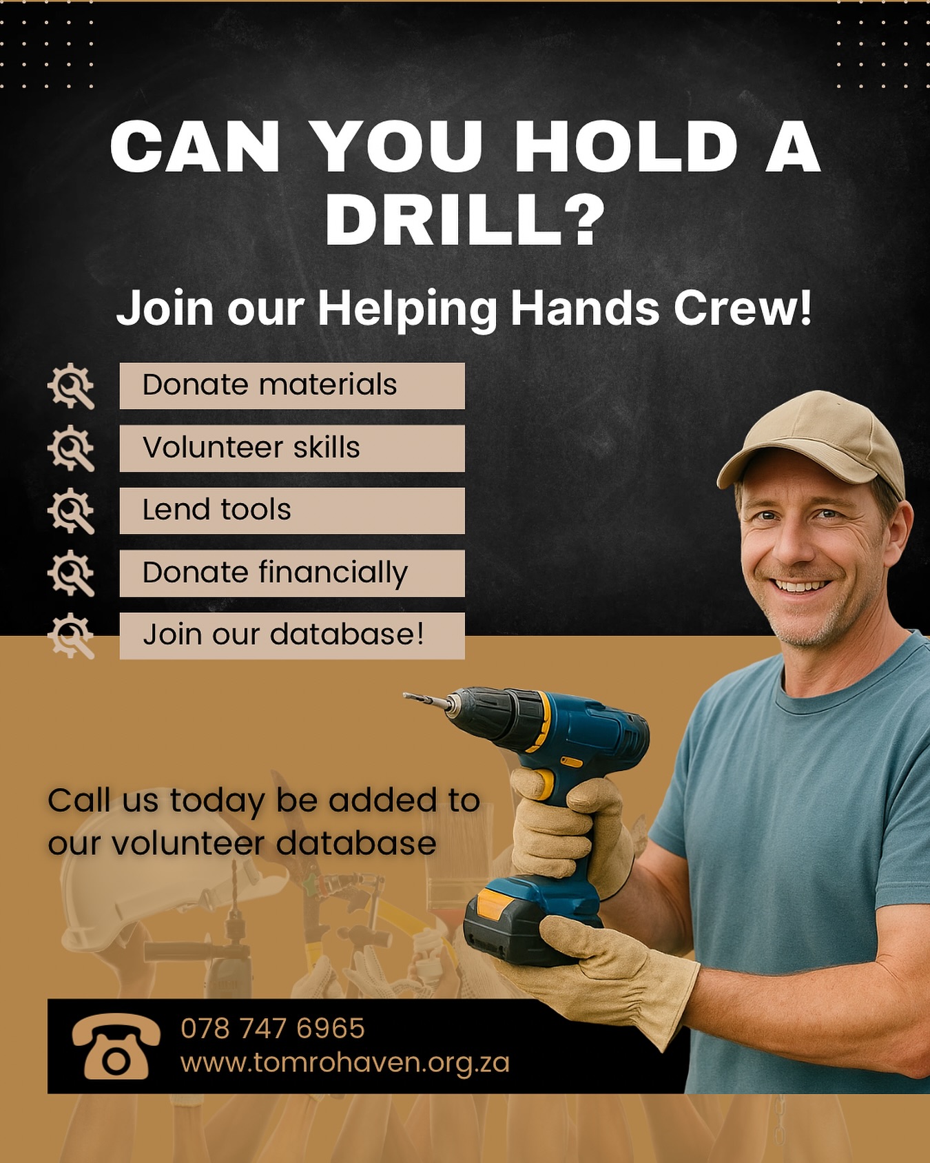 ✨ Can you hold a drill? Then you’re our kind of person! ✨
At Tom Ro Haven, there’s always something that needs fixing, building, painting or patching up — and we’d love to put together a Helping Hands Crew we can call on when jobs pop up.
You don’t need to be a pro — just handy, willing and able to give a little time. 🛠️
If you’d like to be added to our volunteer database, drop your name in the comments or DM us with your contact details.
With a list of helpers, we can plan workdays in advance and get our horses and kids’ space looking its very best. 🐴💙
👉 Who’s in?
#TomRoHaven #HelpingHands #VolunteerWithUs #MakeADifference