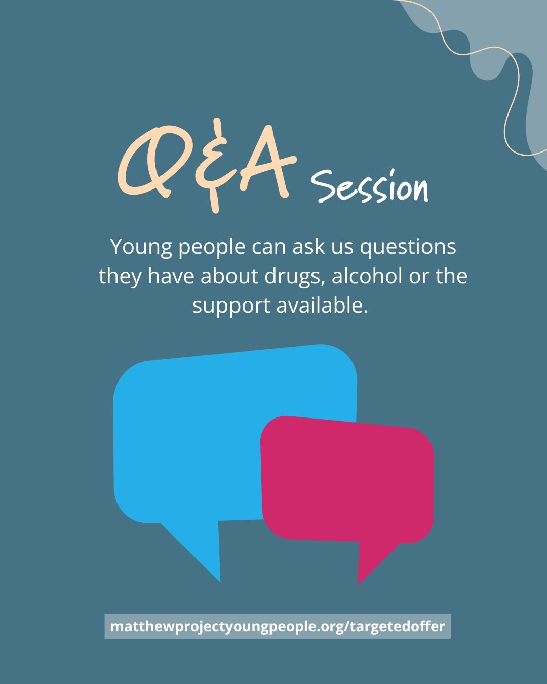 🎤 Q&A Sessions for Young People 💬
Got questions about drugs, alcohol, or the support available? We’re here to help.
Our Q&A sessions are a safe space for young people to ask anything they’re curious about. To keep things interactive, we recommend coming with a few questions in mind!
Contact us: unity@matthewproject.org