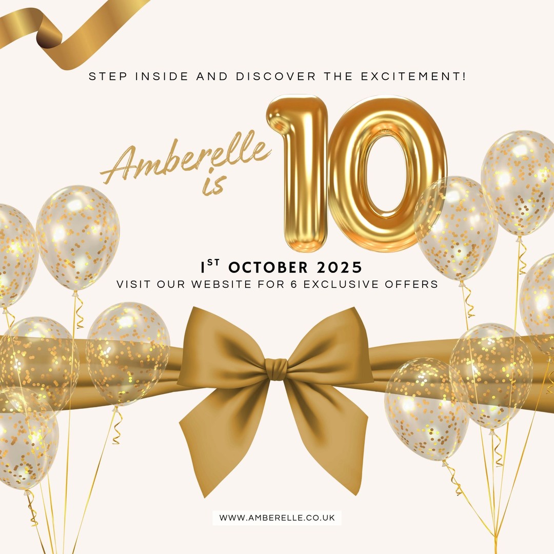 🎉 Amberelle is officially 10 years old this October – and we’re celebrating with our biggest birthday event ever! ✨
To thank you for all your support, we’ve put together 6 exclusive offers running all month long:
💌 10% off all Amberelle stationery
💍 20% off jewellery (code: BIRTHDAYTREAT20)
🎁 Free 925 sterling silver & cubic zirconia necklace with a £40 spend
✨ 3 for 2 on all Harmony charms
💖 Free Harmony Heart charm with every Harmony charm bracelet
🎃 Free Halloween charm with every Harmony Halloween charm bracelet
It’s our way of saying thank you for 10 wonderful years of sparkle! 💖