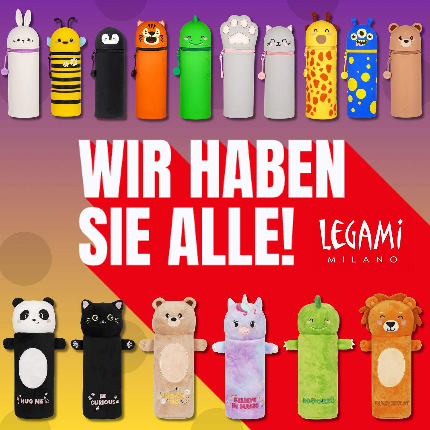 Sie sind süss🐰 Sie sind praktisch🐝 und sie sind trendy🐼 Die #legami Etuis aus Silikon oder Stoff - wir haben eine riesige Auswahl bei uns! 
Welches Tier ist dein Favorit?🥰
#freypapeterie #dagmersellen #federmäppchen