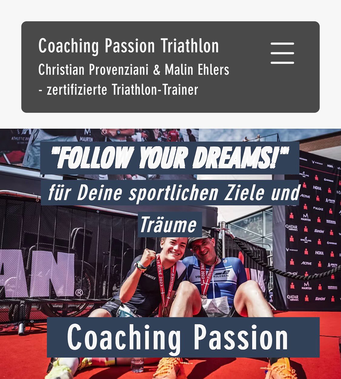CoachingPassionTriathlon - dein Coaching mit POWER-PASSION-PRIDE 🏊♀️🚴♂️🏃♂️
Du möchtest in die Welt des Triathlon eintauchen oder bist bereits voll mit dem Triathlon-Virus infiziert und möchtest noch strukturierter trainieren, um deine großen Ziele zu erreichen?
Wir bieten dir ein umfassendes Triathlon- und Lauf-Coaching! Für Einsteiger, für Erfahrene und für Ambitionierte! 🤩🤩🤩
Dein Weg zu neuen Bestleistungen beginnt hier - bereit Träume zu verwirklichen???
Dann schau mal hier:
https://www.coachingpassiontriathlon.de/
(Link in der BIO!)
#triathlon #coaching #coaches #coachingpassion #passionpowerpride