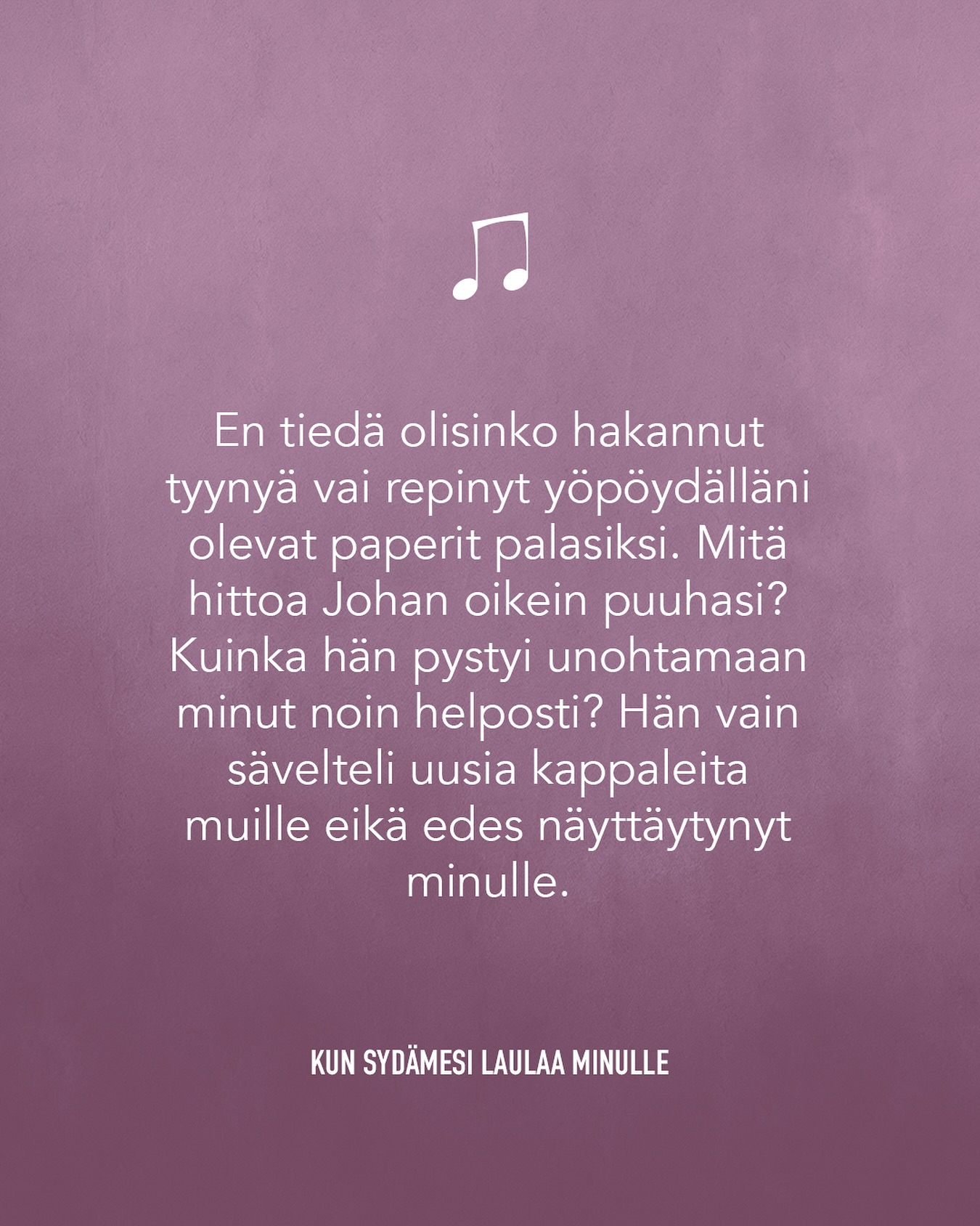 🎵
#omakustanne #kirjoittaminen #youngadult #ya #yakirjallisuus #fantasiakirjallisuus #kirjagram #nuortenkirjallisuus #urbaanifantasia #paranormaaliromantiikka #kirjailija #musiikki #bl #kunsydämesilaulaaminulle #kadonnutääni #kunäänesilöysiminut