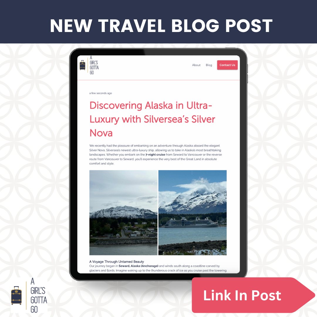 Dreaming of Alaska? Step aboard Silversea’s stunning Silver Nova with us in our latest blog!
From glacier cruising to charming ports like Juneau, Sitka, and Ketchikan, this 7-night voyage is the perfect blend of adventure and luxury.
We’re sharing the full journey; from Seward to Vancouver and why this experience is one of the most breathtaking ways to explore the Last Frontier.
👉 Read all about the adventure now: https://www.agirlsgottago.com/post/discovering-alaska-in-ultra-luxury-with-silversea-s-silver-nova
#TravelInStyle #TKO AGirlsGottaGo #AlaskaCruise #LuxuryTravel #Silversea