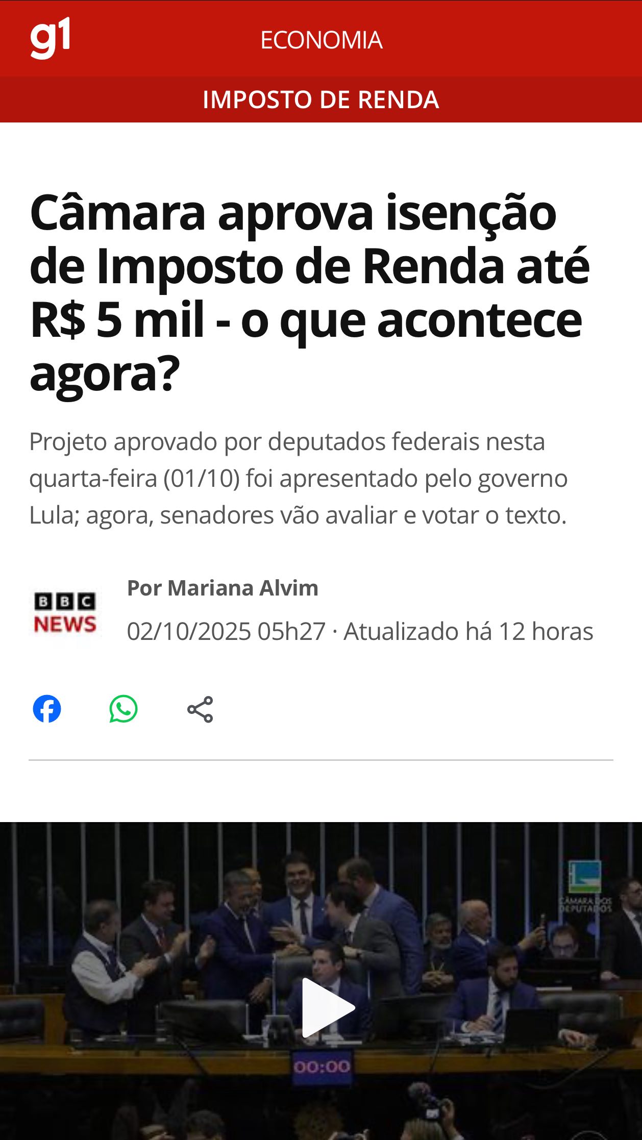 A Câmara dos Deputados aprovou, na quarta-feira (1º), um projeto que amplia a faixa de isenção do Imposto de Renda (IR) para pessoas que recebem até R$ 5 mil por mês. O texto também prevê um desconto progressivamente menor para quem ganha até R$ 7.350 mensais.
O projeto, aprovado com unanimidade, ainda precisa ser analisado pelo Senado Federal e, em seguida, ser sancionado pelo presidente Luiz Inácio Lula da Silva (PT) para entrar em vigor.