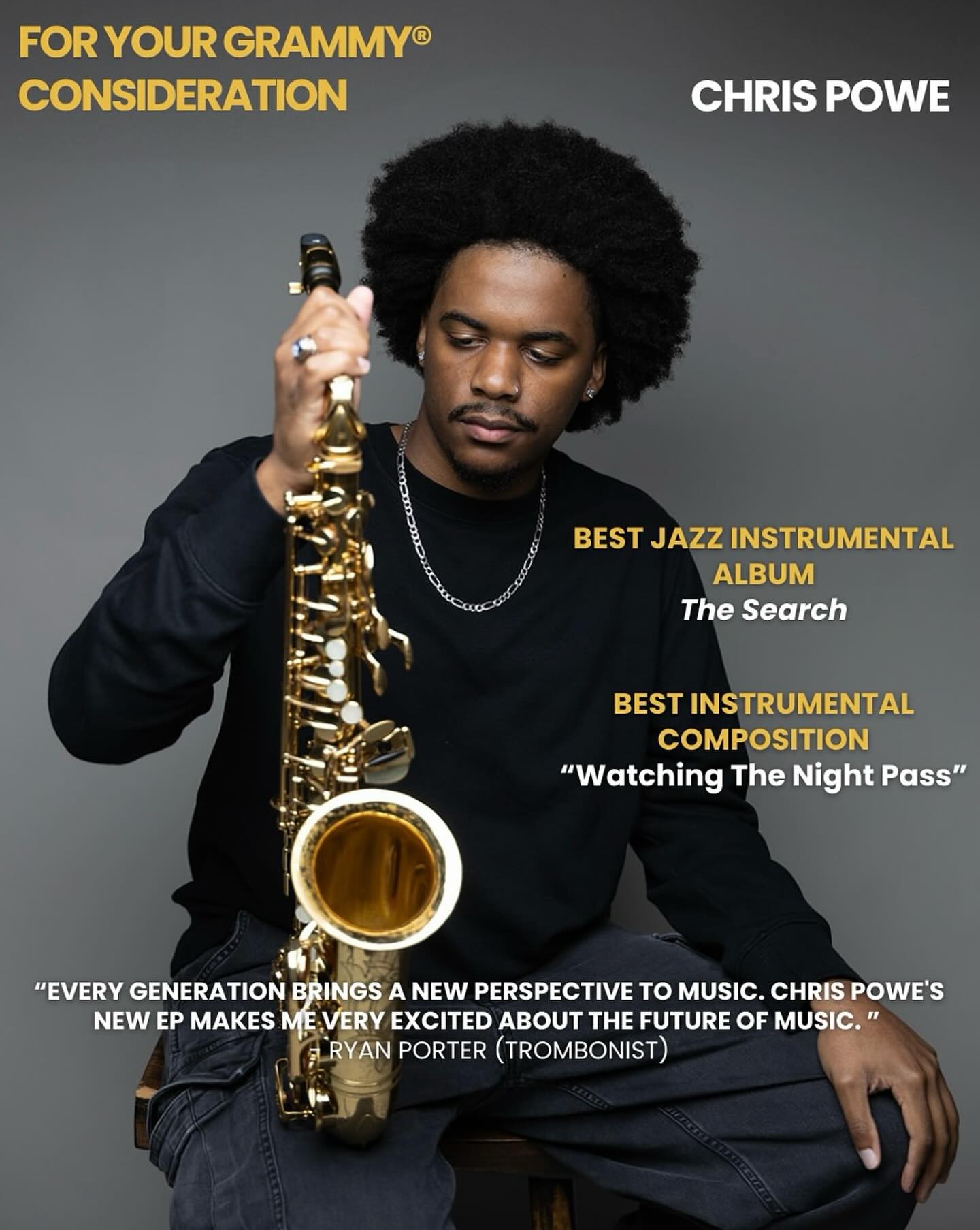 We are ecstatic that Pullum Center alum @chrispowemusic has music under Grammy nomination consideration! We are so proud of you Chris! Please give his EP “The Search” a listen, it’s available to stream on all platforms🎵! #music #grammys #nonprofitorganization #performingarts