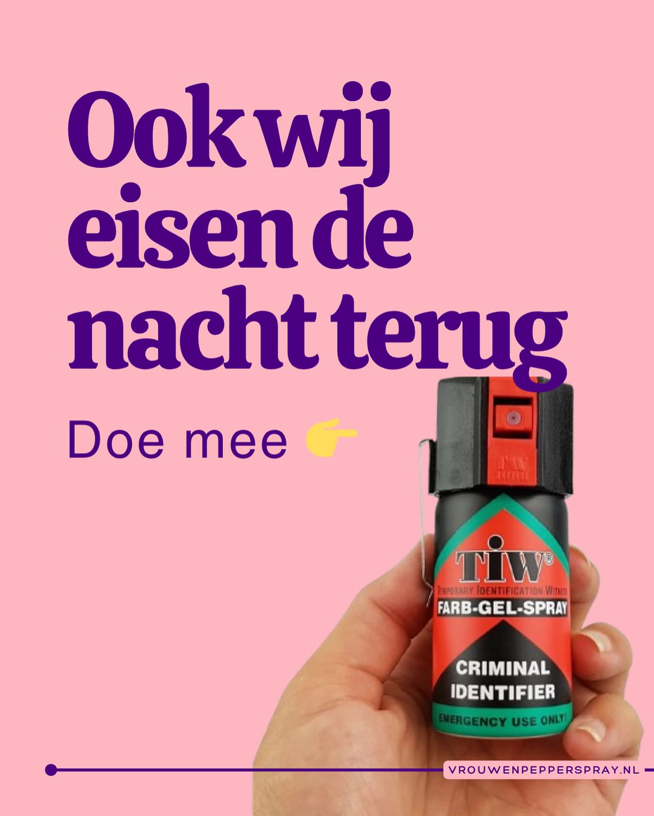 TIW = legaal in NL ✅
Officieel voor dieren, maar toegestaan bij zelfverdediging.
🌶️
Brandt, prikt, maar geen blijvende schade
De kleurstof markeert tde plek en de persoon die geraakt is, voor 3 dagen!
Dat kan handig zijn voor jezelf én voor de politie.
TIW is er niet om te vechten ❌🤛
Het is er om je een rustig gevoel te geven
Voel je krachtiger 💕
#wijeisendenachtop #samensterk #voorvrouwendoorvrouwen #moedersvoormoeders